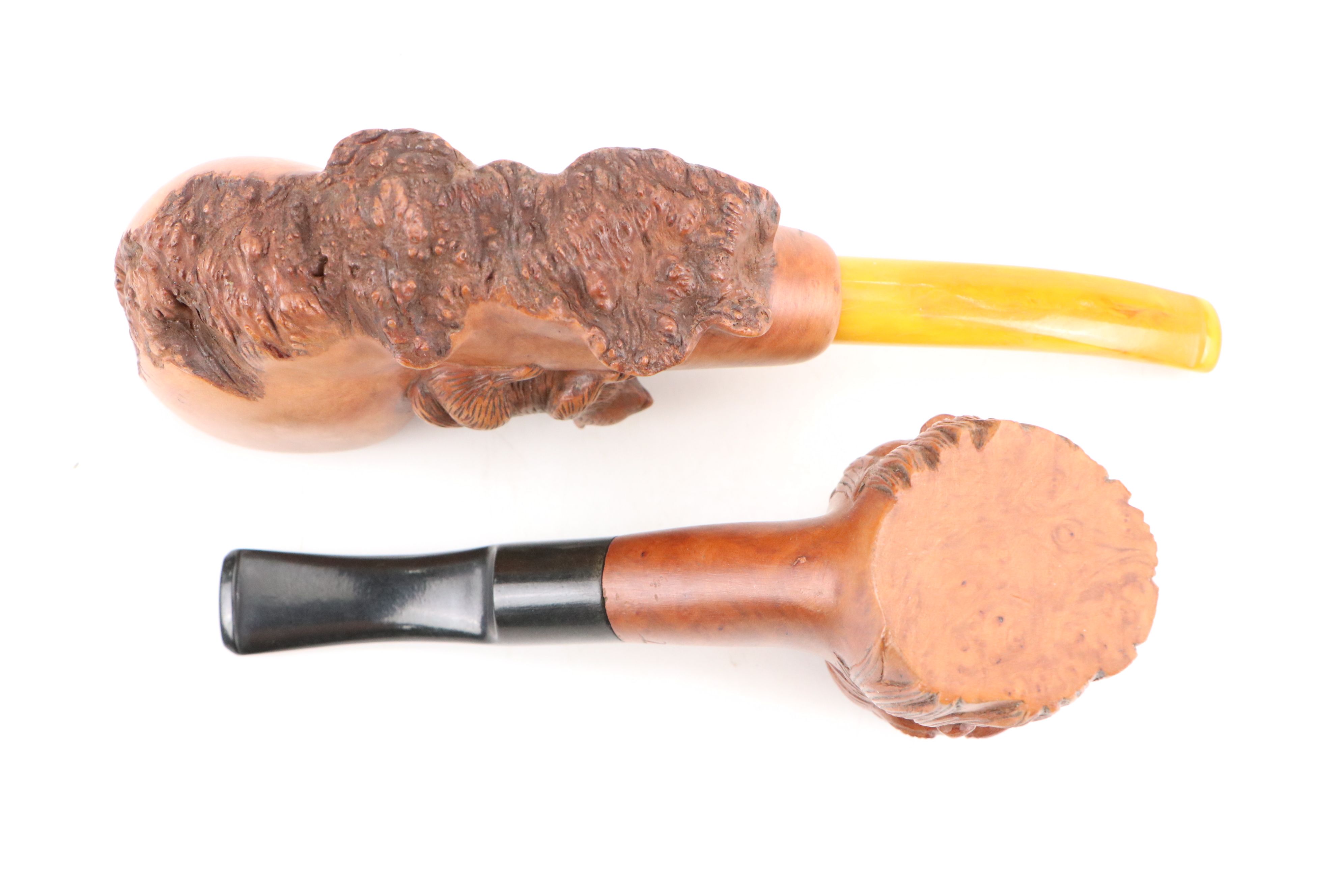 Burl and Briar Wood Tobacco Pipes with Pipe Rest
