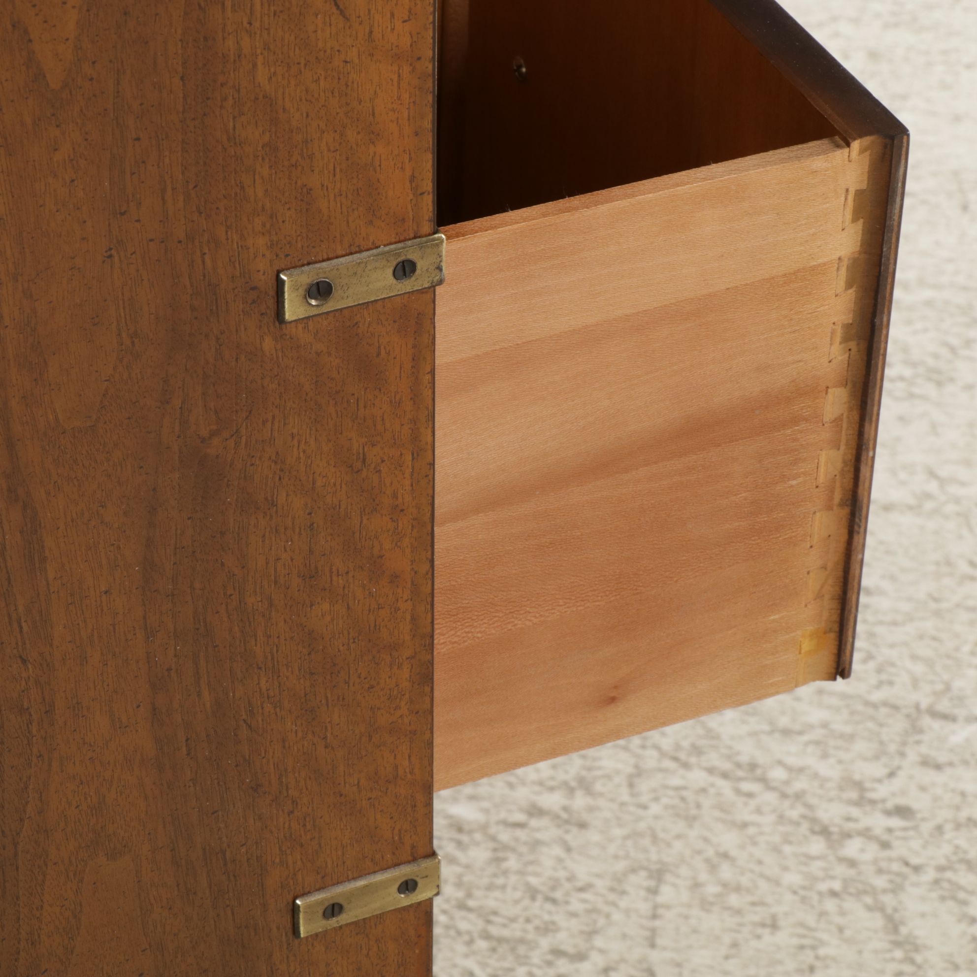 Henredon Campaign Style Walnut Chest of Drawers, Late 20th Century