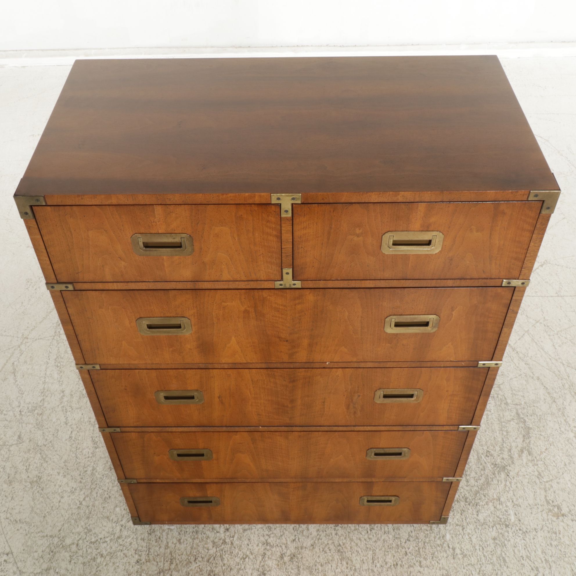 Henredon Campaign Style Walnut Chest of Drawers, Late 20th Century