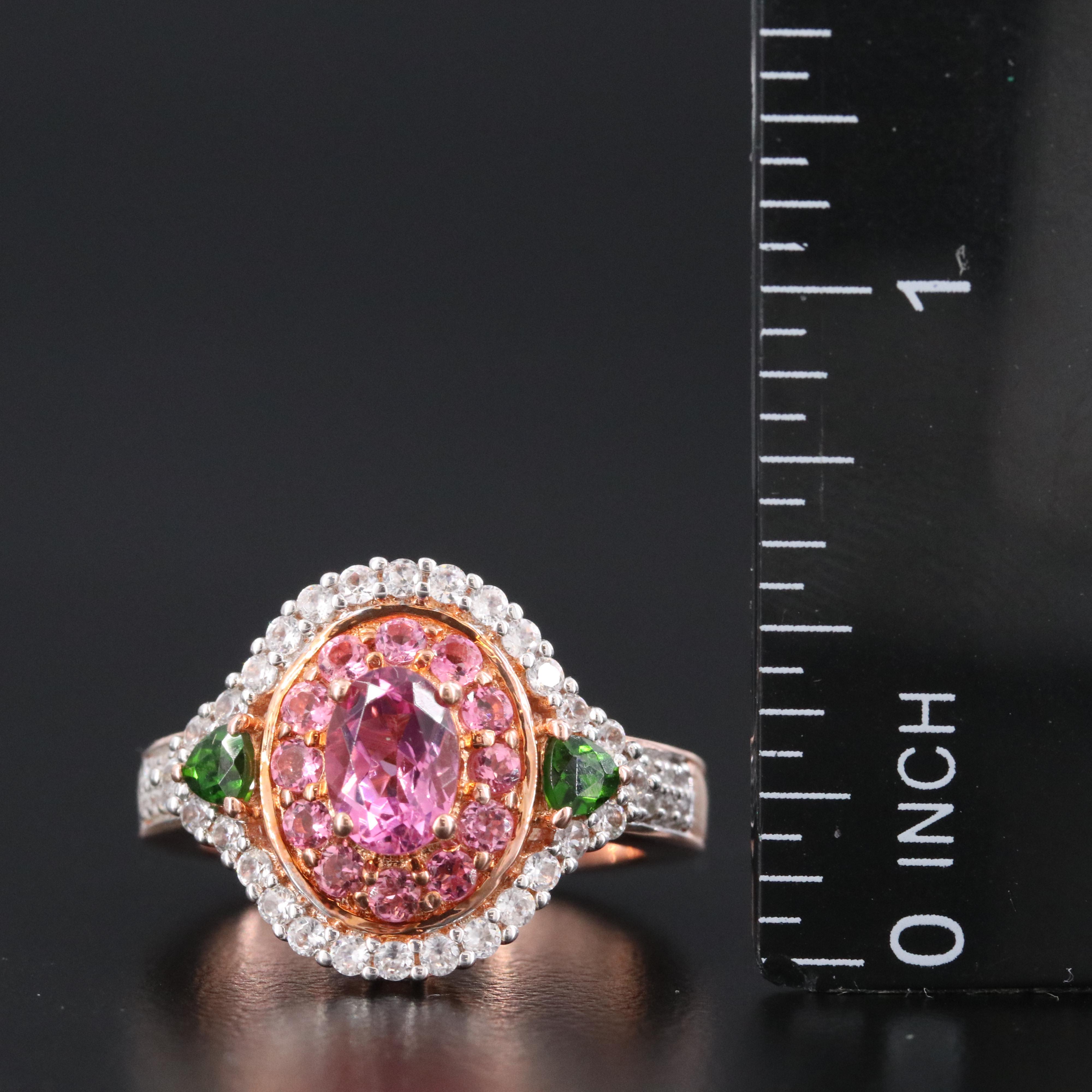 Sterling Tourmaline, Diopside and White Zircon Ring