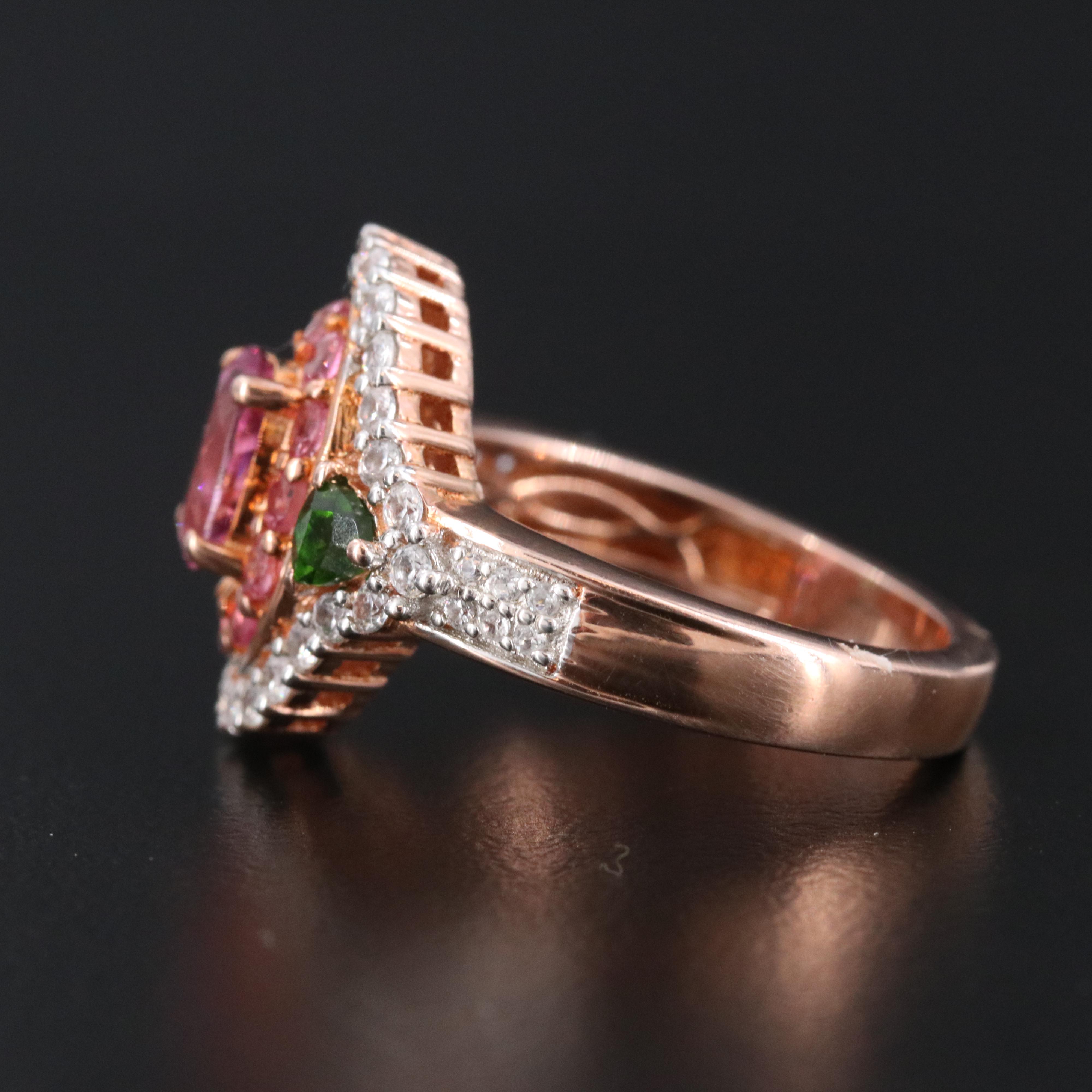 Sterling Tourmaline, Diopside and White Zircon Ring