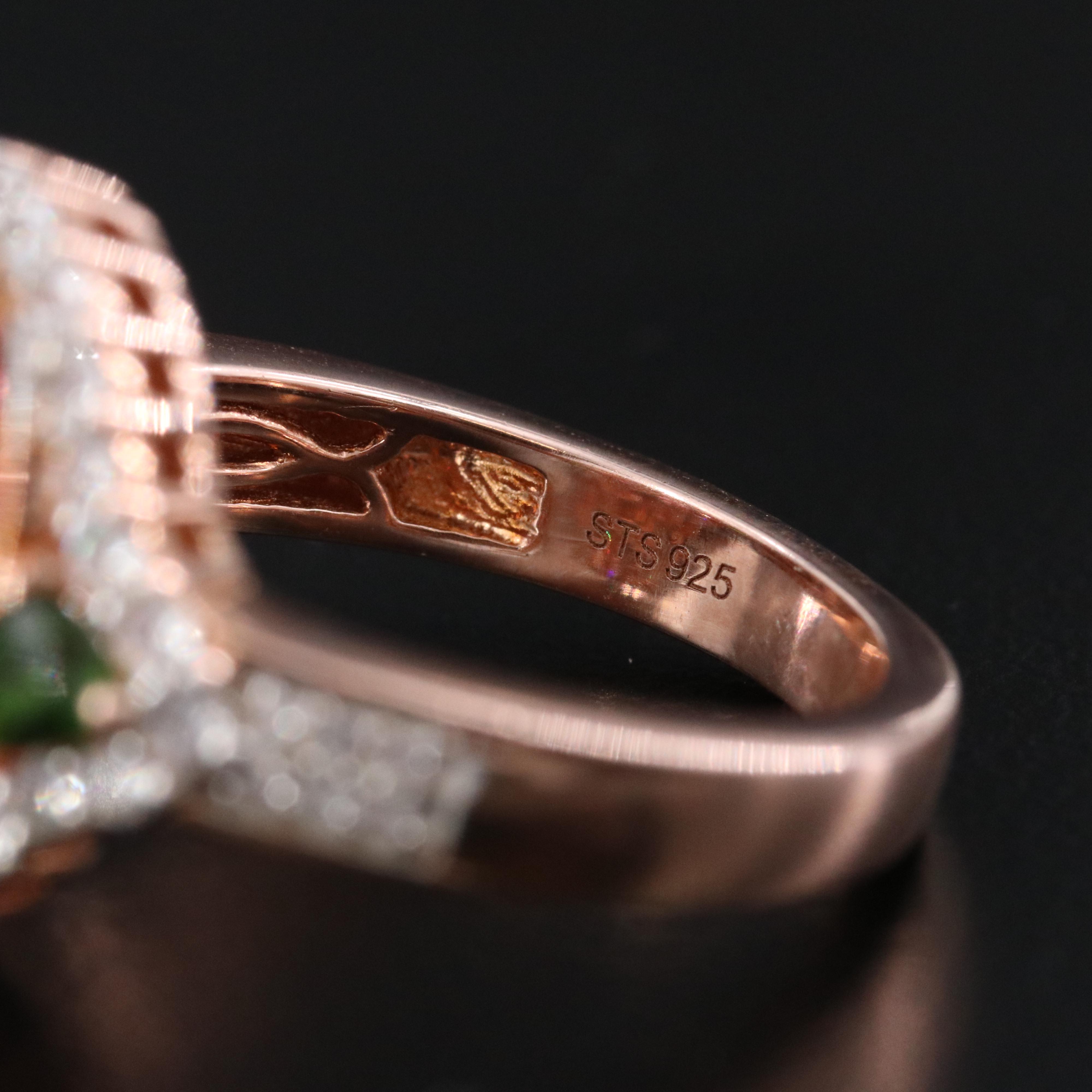 Sterling Tourmaline, Diopside and White Zircon Ring