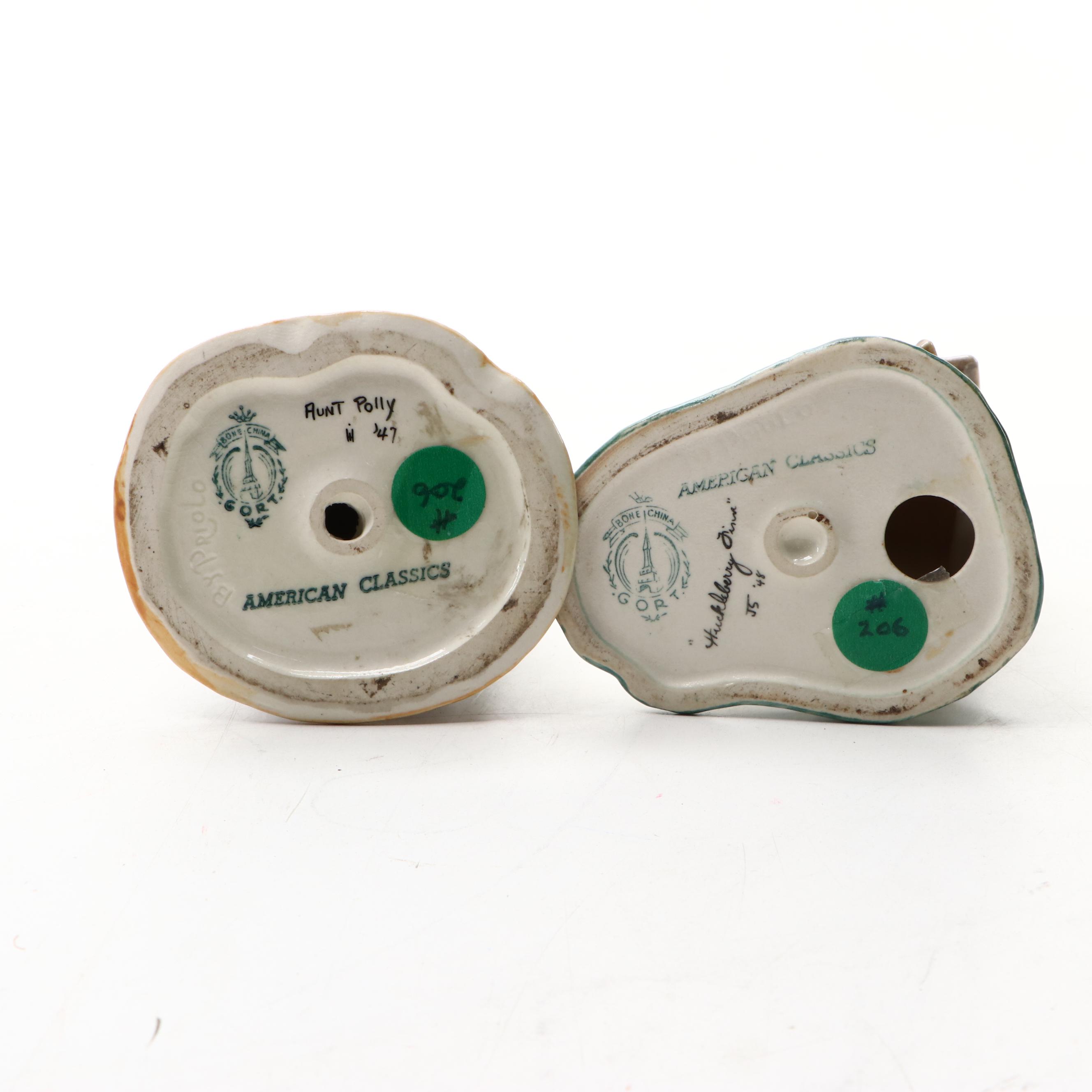 Gort Bone China "Huckleberry Finn" and "Aunt Polly" Figurines