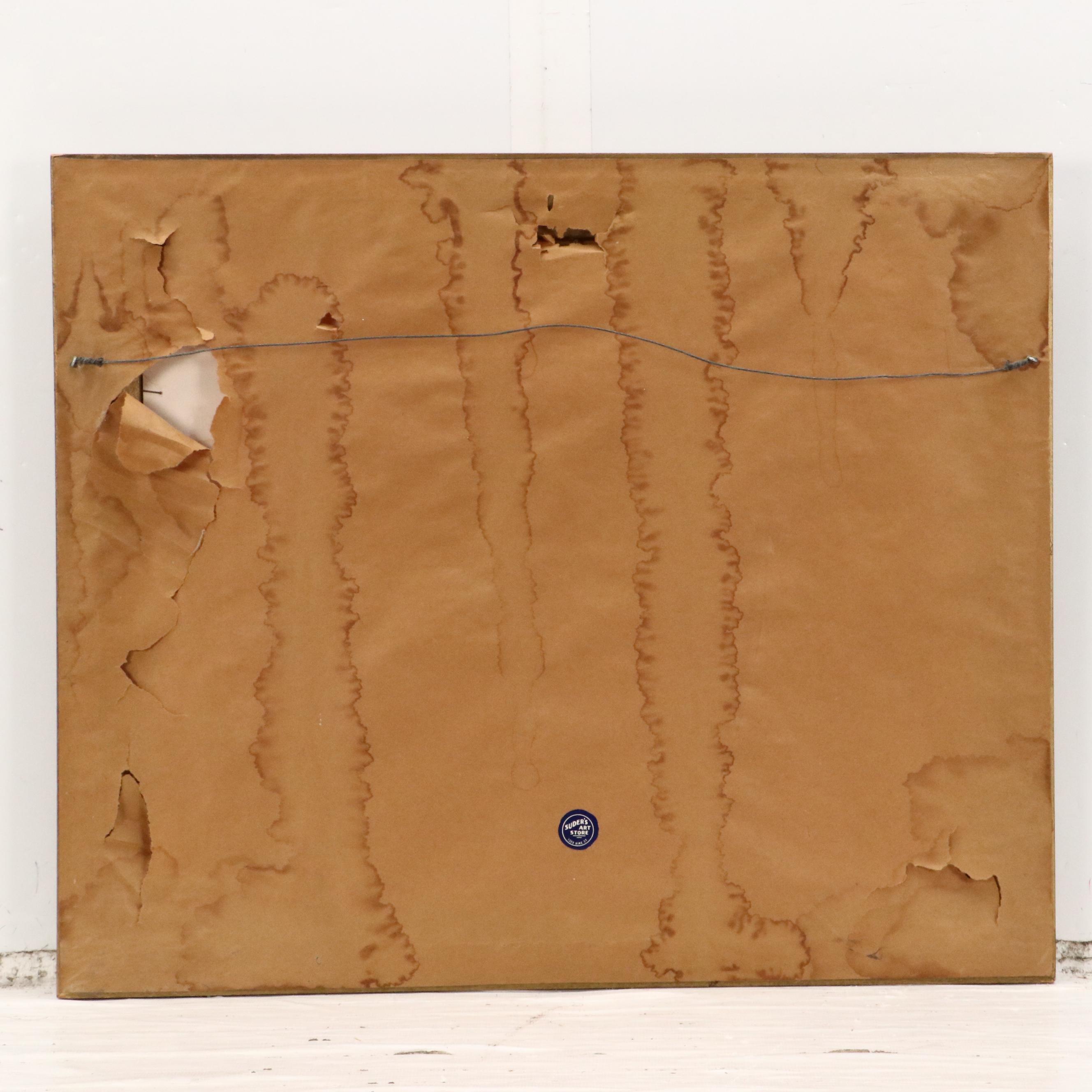 Primitive Style Acrylic Painting of Small Rural Town, Early to Mid-20th Century