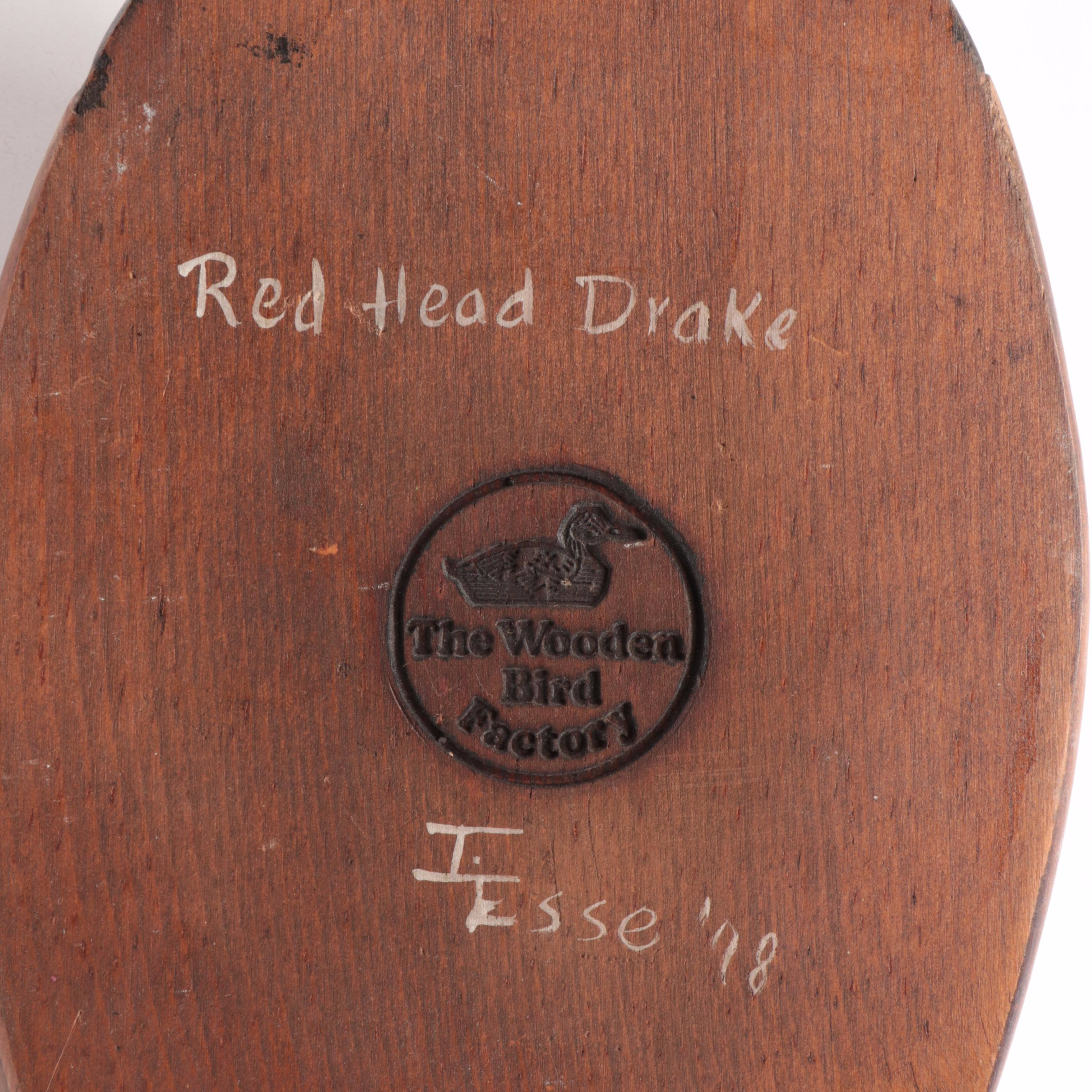 The Wooden Bird Factory Hand-Painted Red Head Drake and Other Duck Decoy