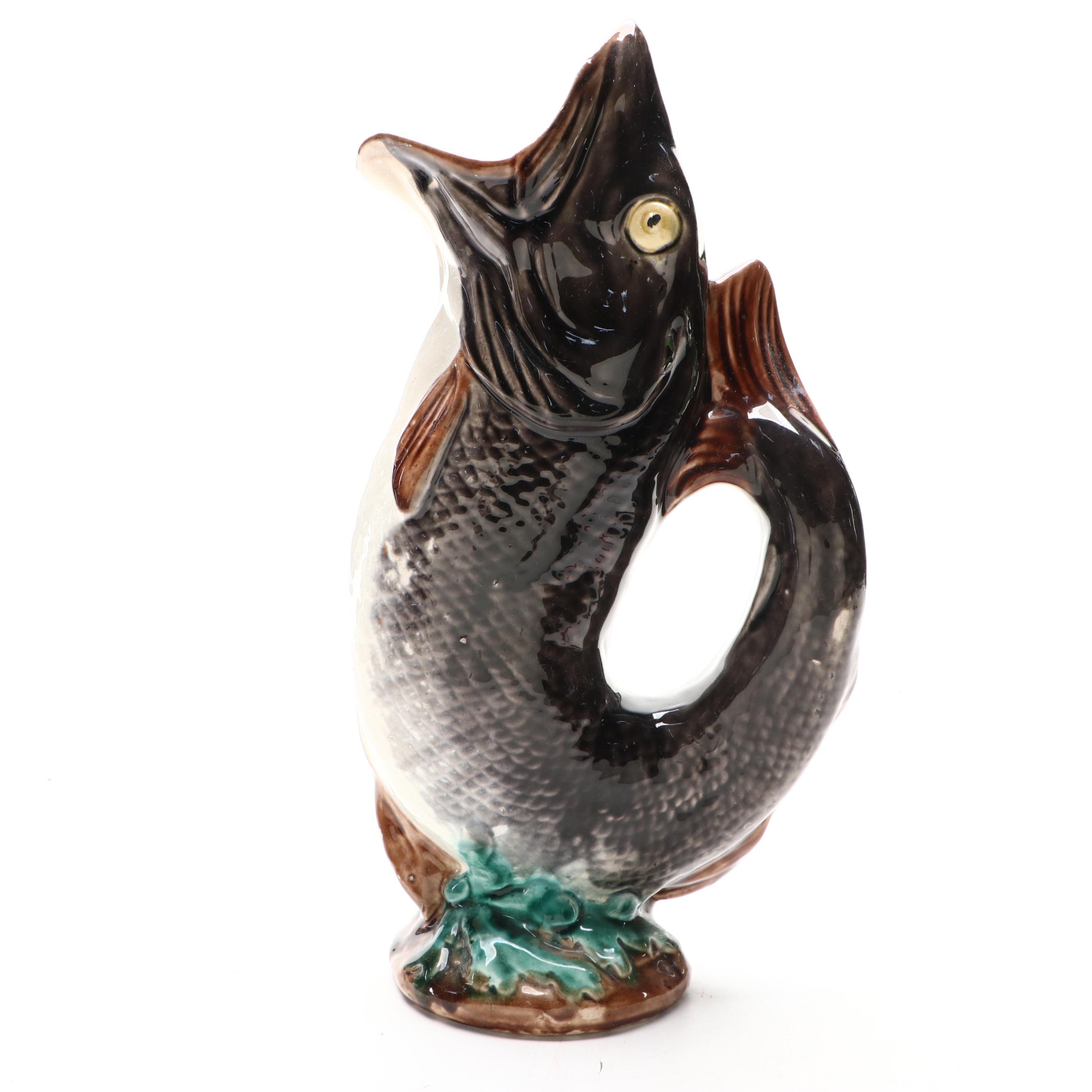 Majolica Fish Form Gluggle Jug