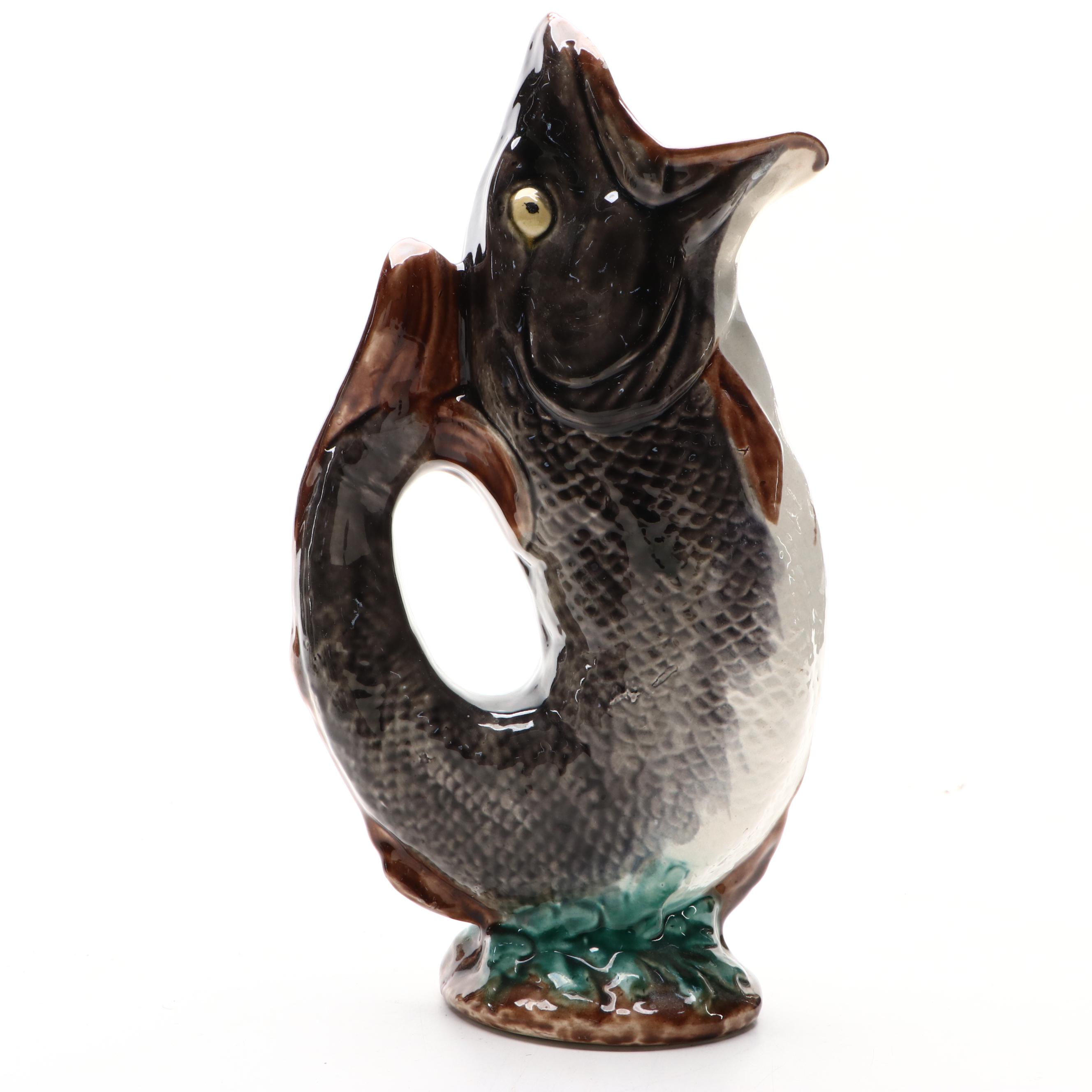 Majolica Fish Form Gluggle Jug