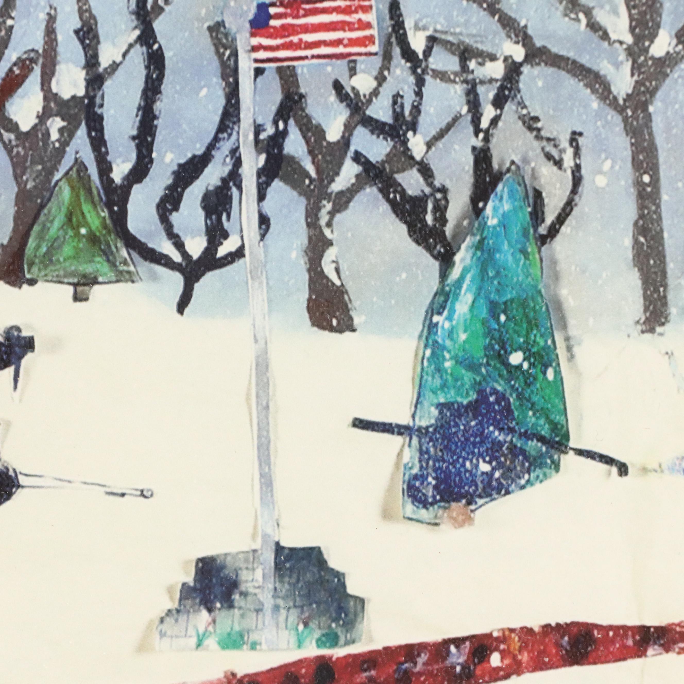 Naïve Art Style Giclée of Winter Scene