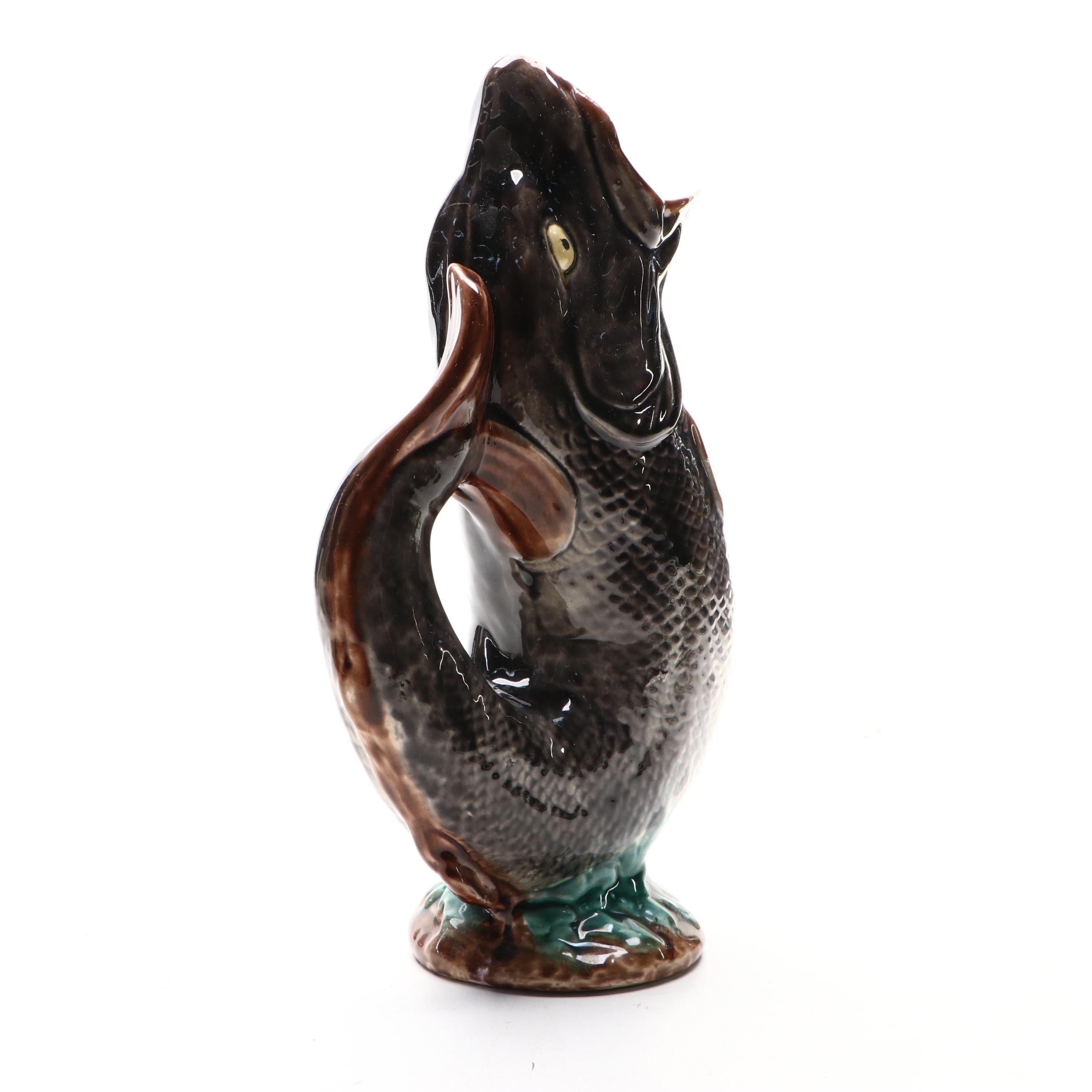 Majolica Fish Form Gluggle Jug