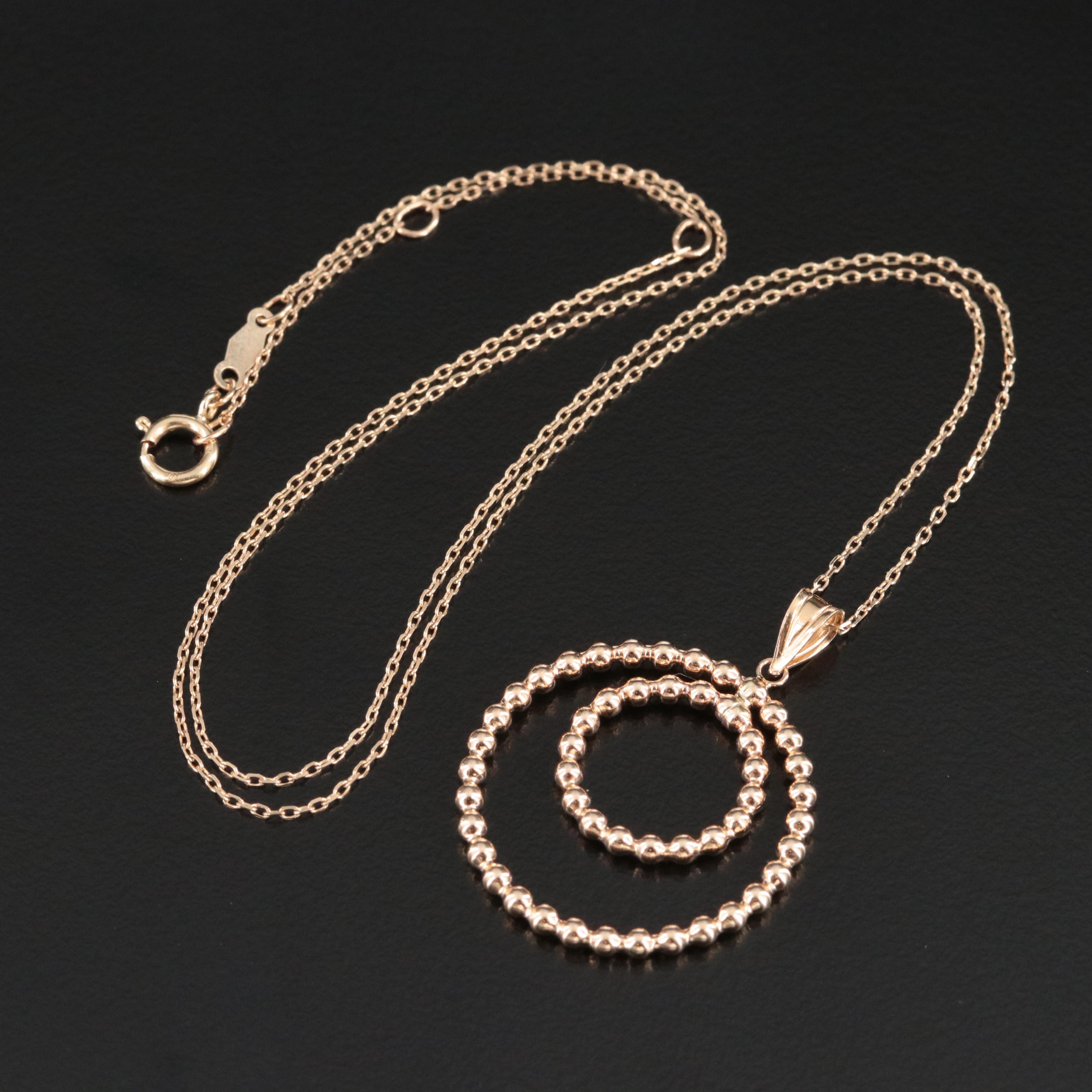 10K Bead Circle Pendant Necklace