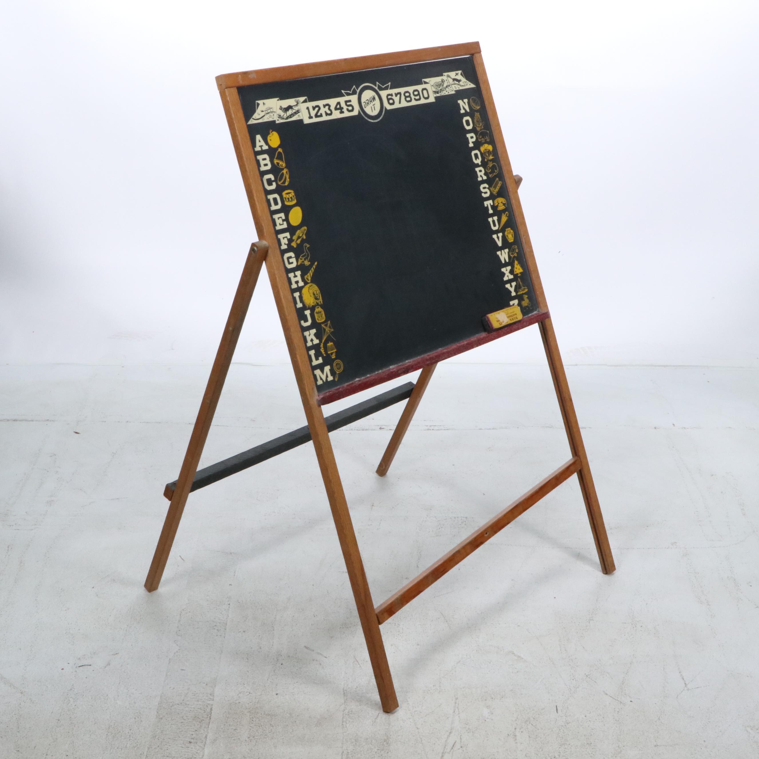 Children's Easel Chalkboard with Eraser and Alphabet Motif, Mid to Late 20th C.