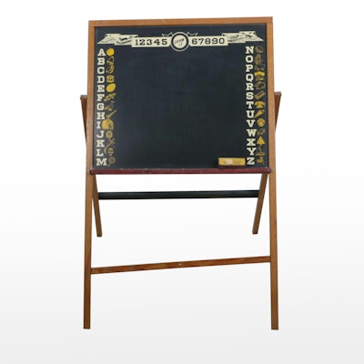 Children's Easel Chalkboard with Eraser and Alphabet Motif, Mid to Late 20th C. Children's Easel Chalkboard with Eraser and Alphabet Motif, Mid to Late 20th C.