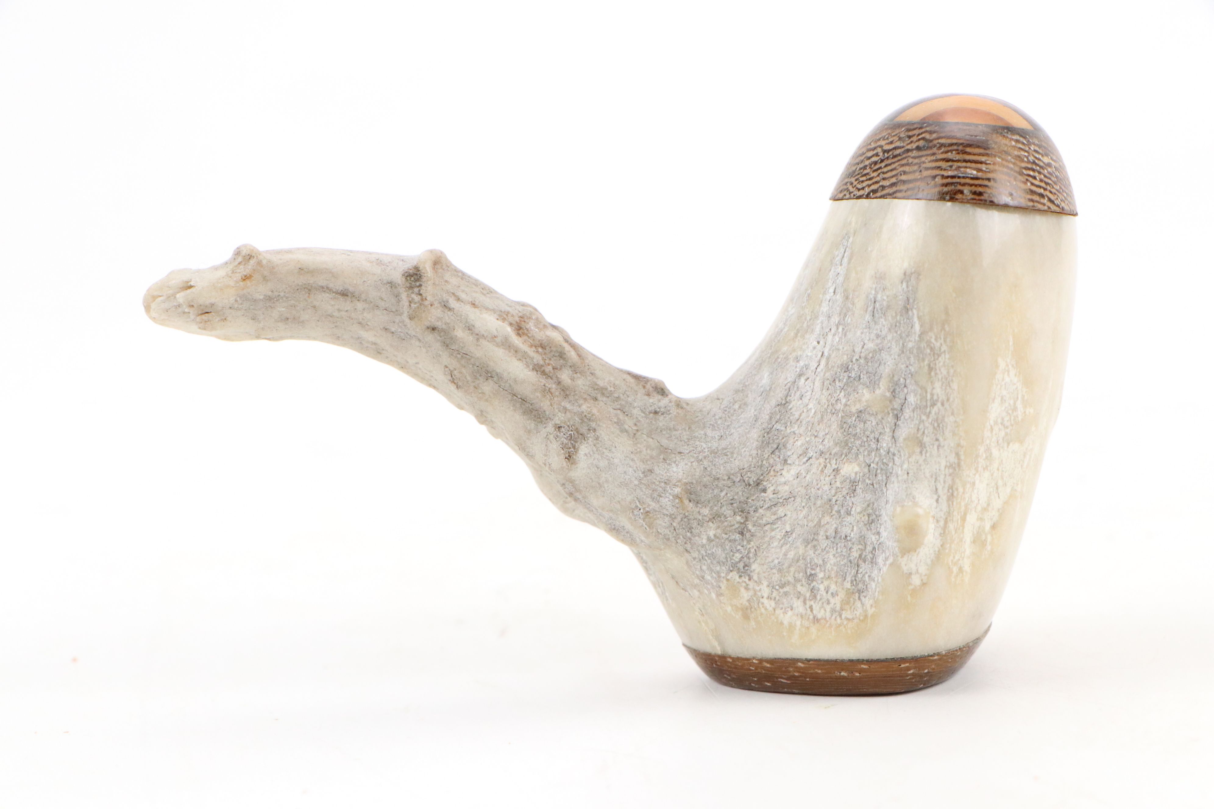 Hand-Carved Antler Tobacco Pipe Boxes with Fitted Wood Caps