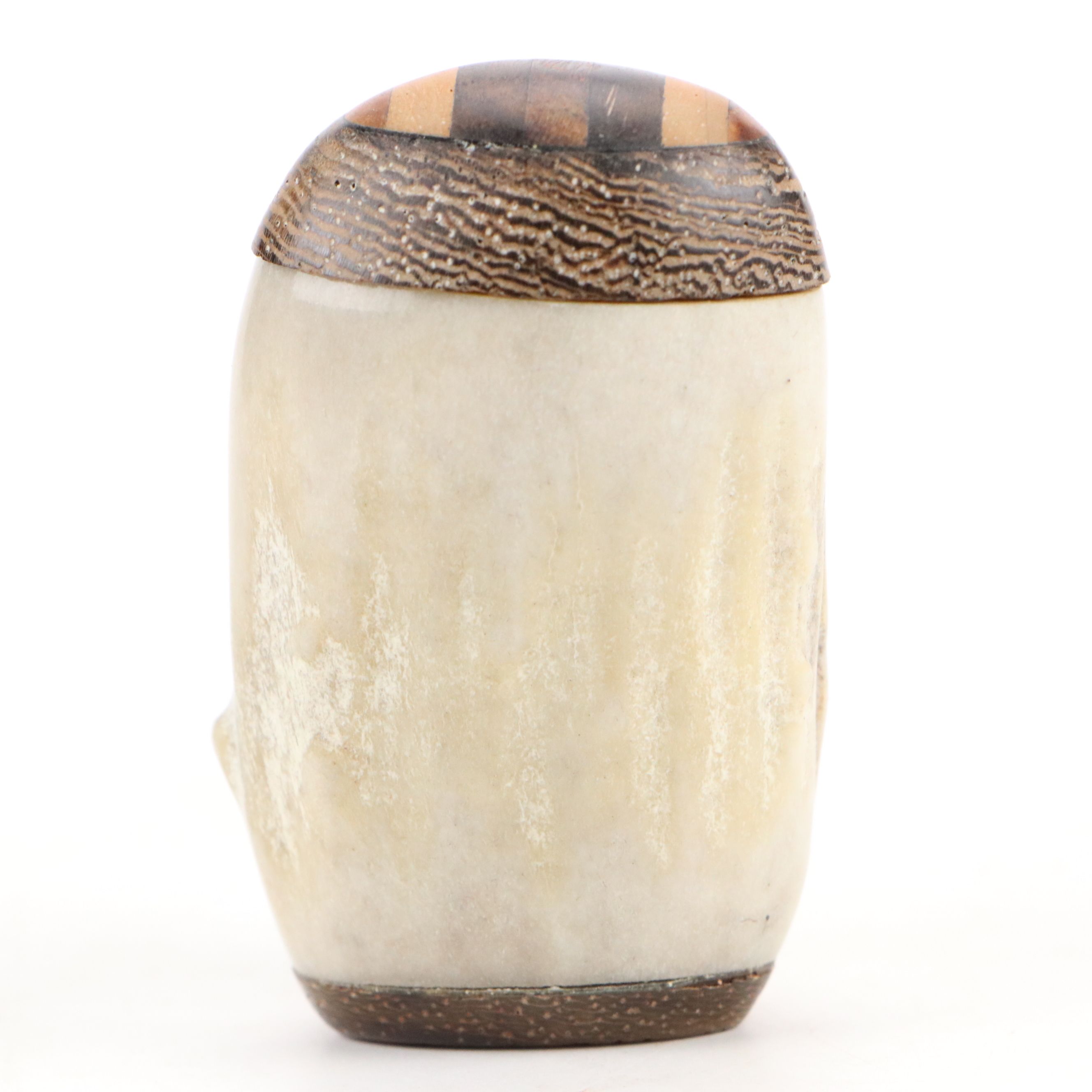 Hand-Carved Antler Tobacco Pipe Boxes with Fitted Wood Caps