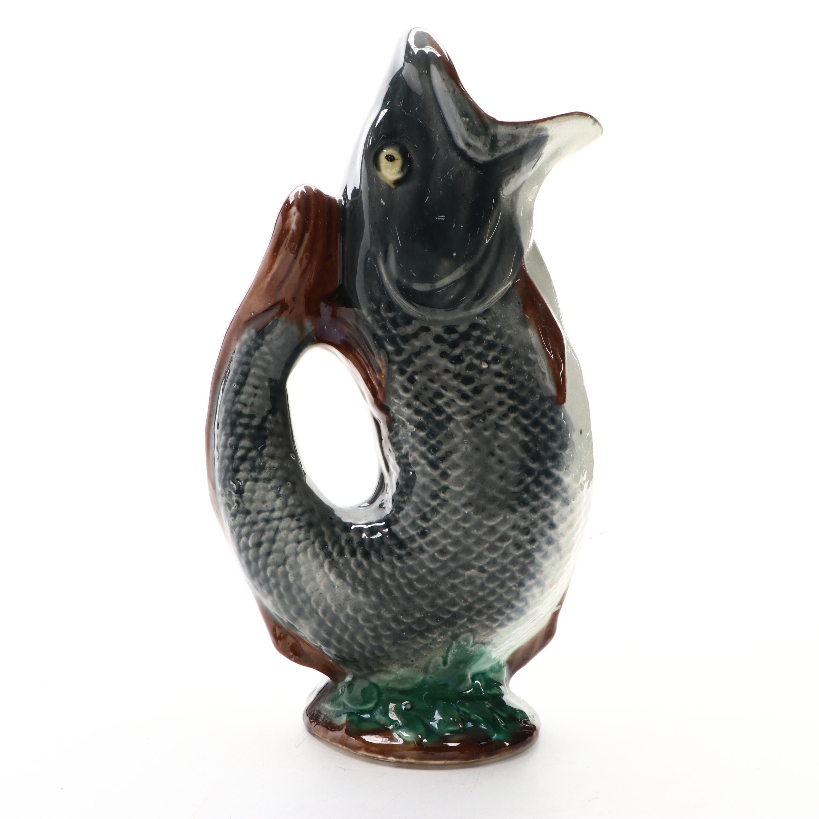 Majolica Fish Form Gluggle Jug