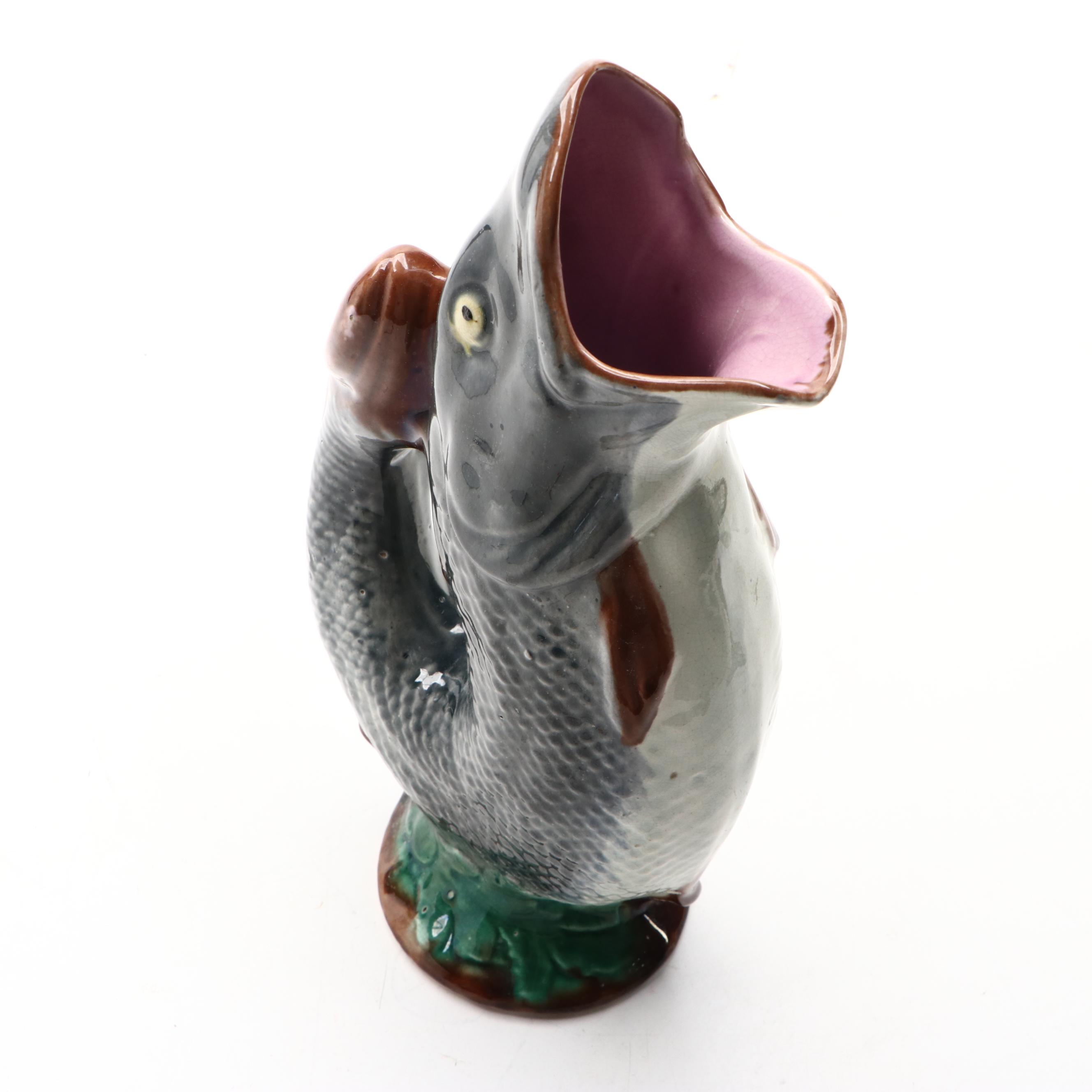 Majolica Fish Form Gluggle Jug