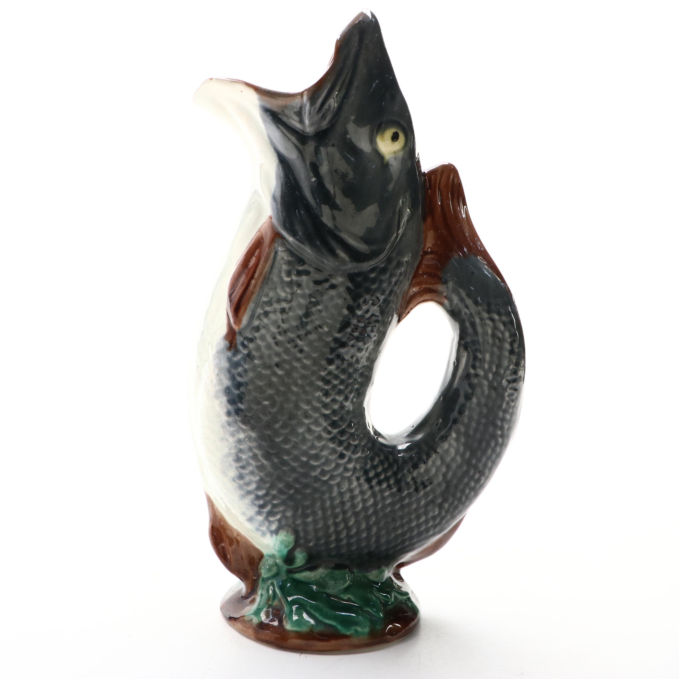 Majolica Fish Form Gluggle Jug