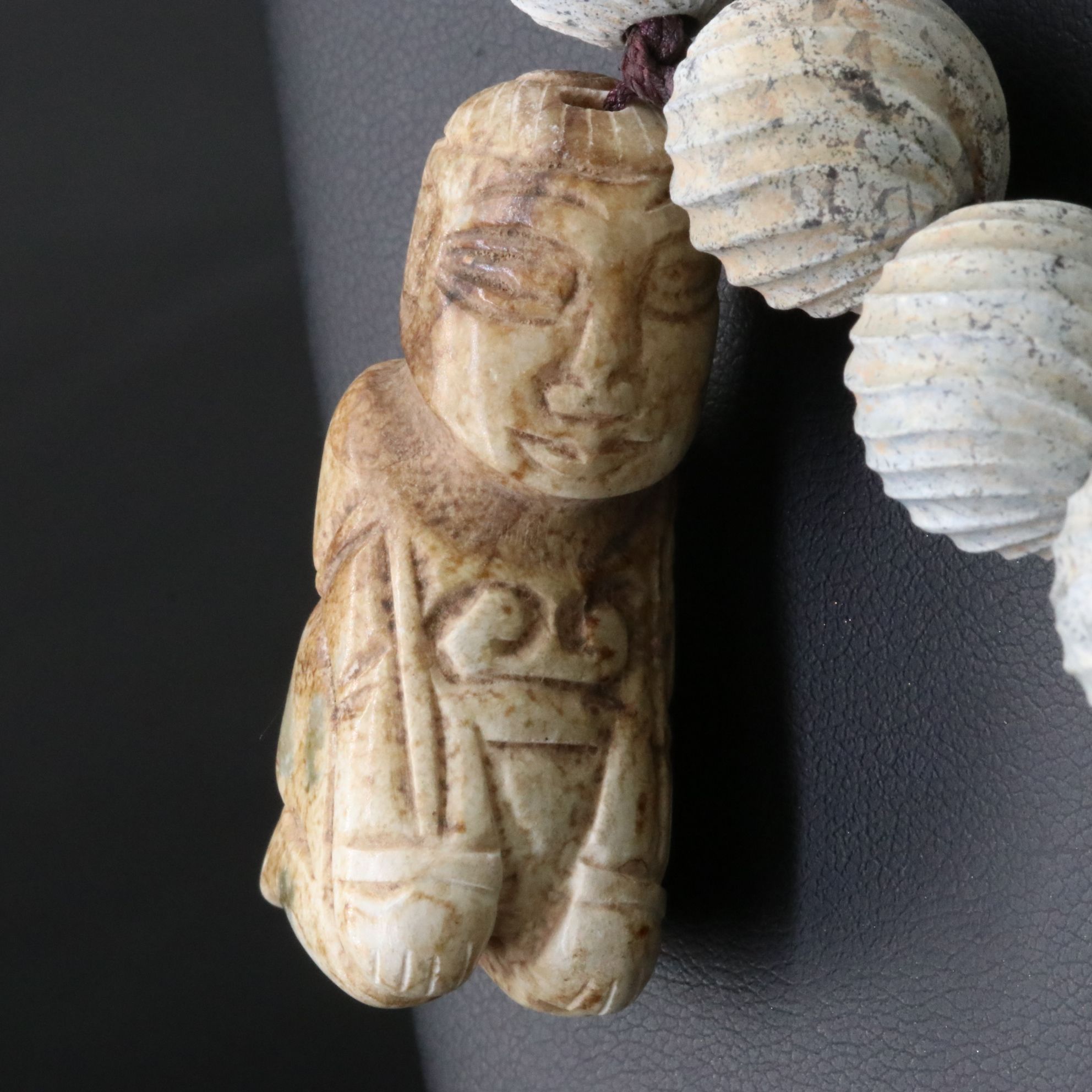 Chinese Carved Bead Child's Necklace Featuring Serpentine, Alabaster and Ceramic