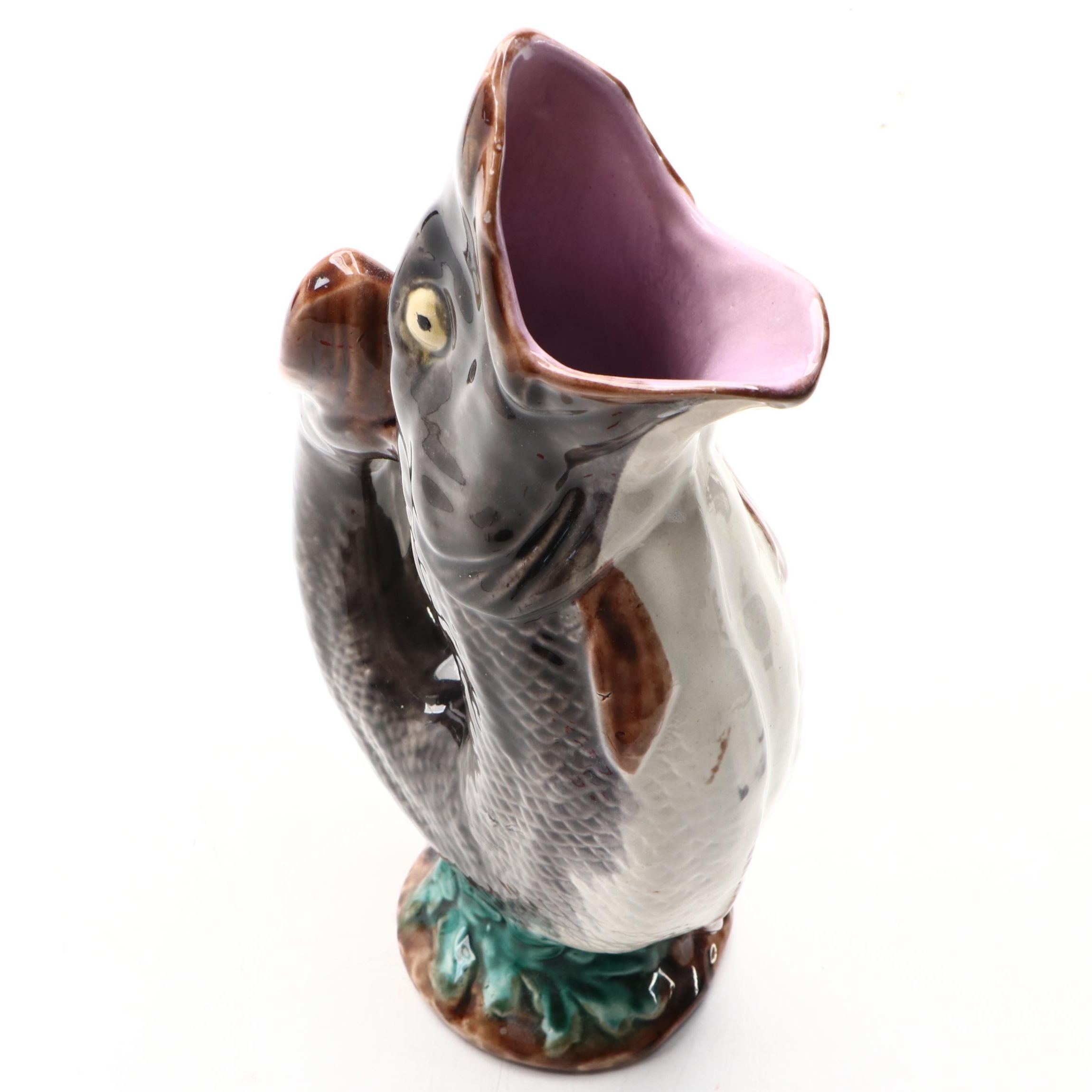 Majolica Fish Form Gluggle Jug