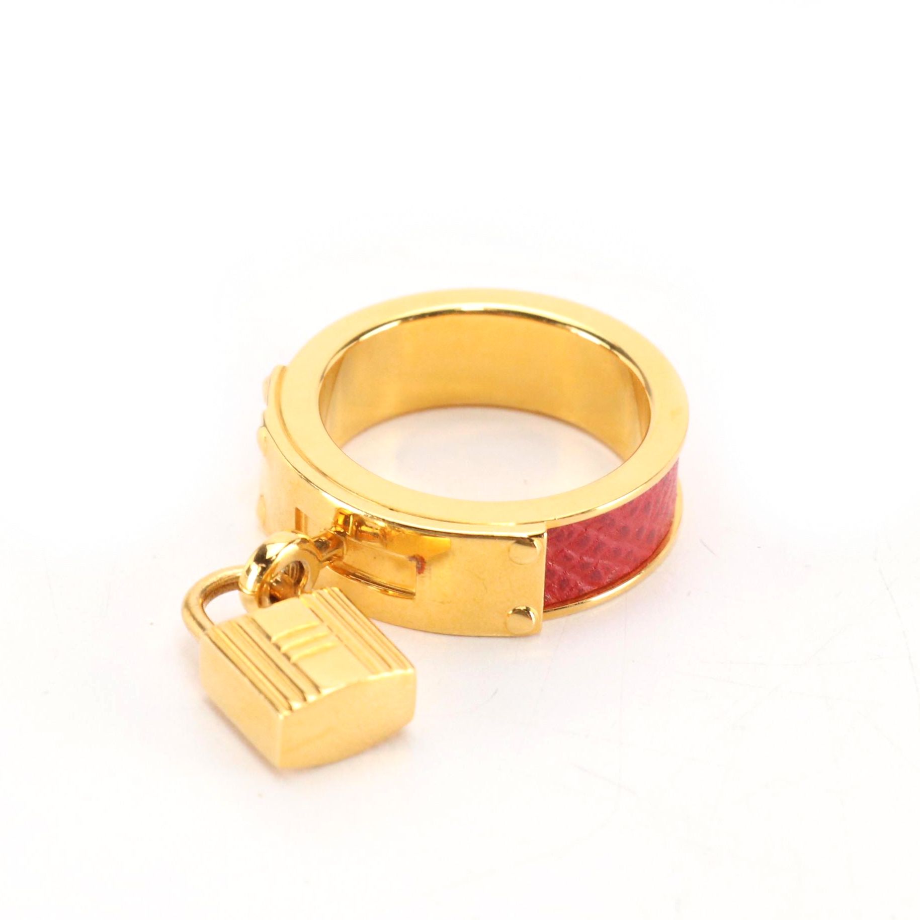 Hermès Red Leather Kelly Cadena Scarf Ring in Box