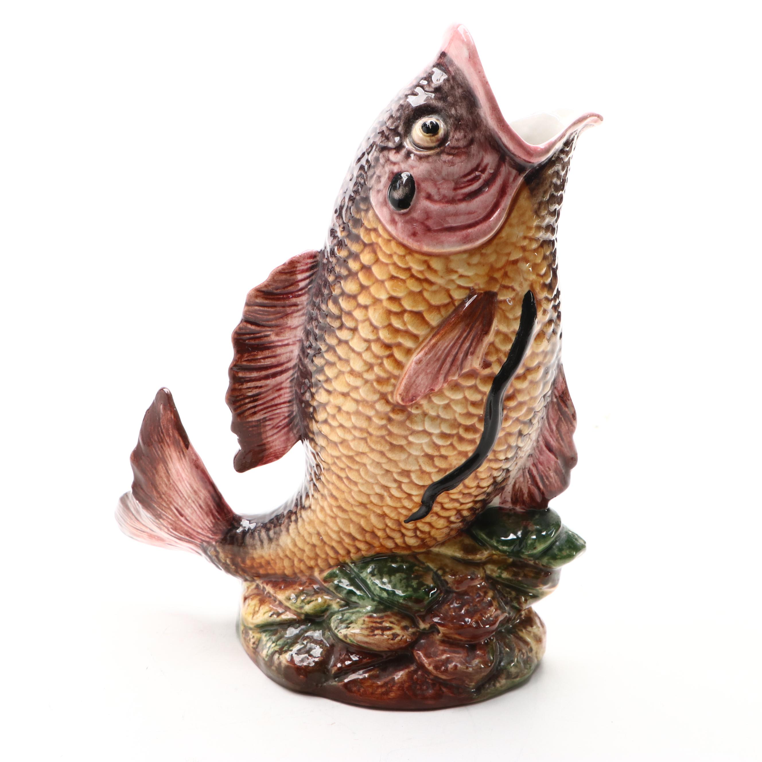 Italian Tin Glaze Fish Form Vase