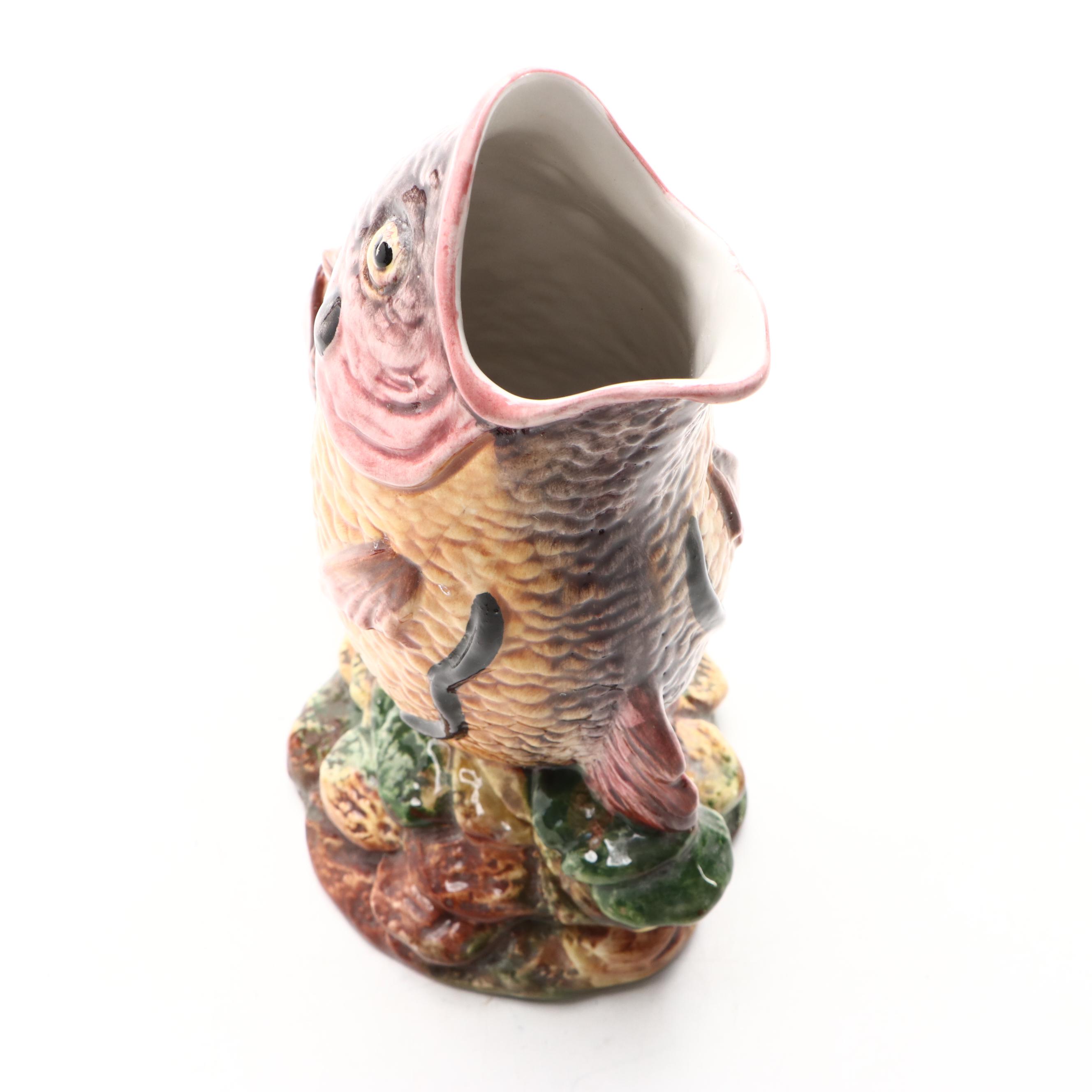 Italian Tin Glaze Fish Form Vase