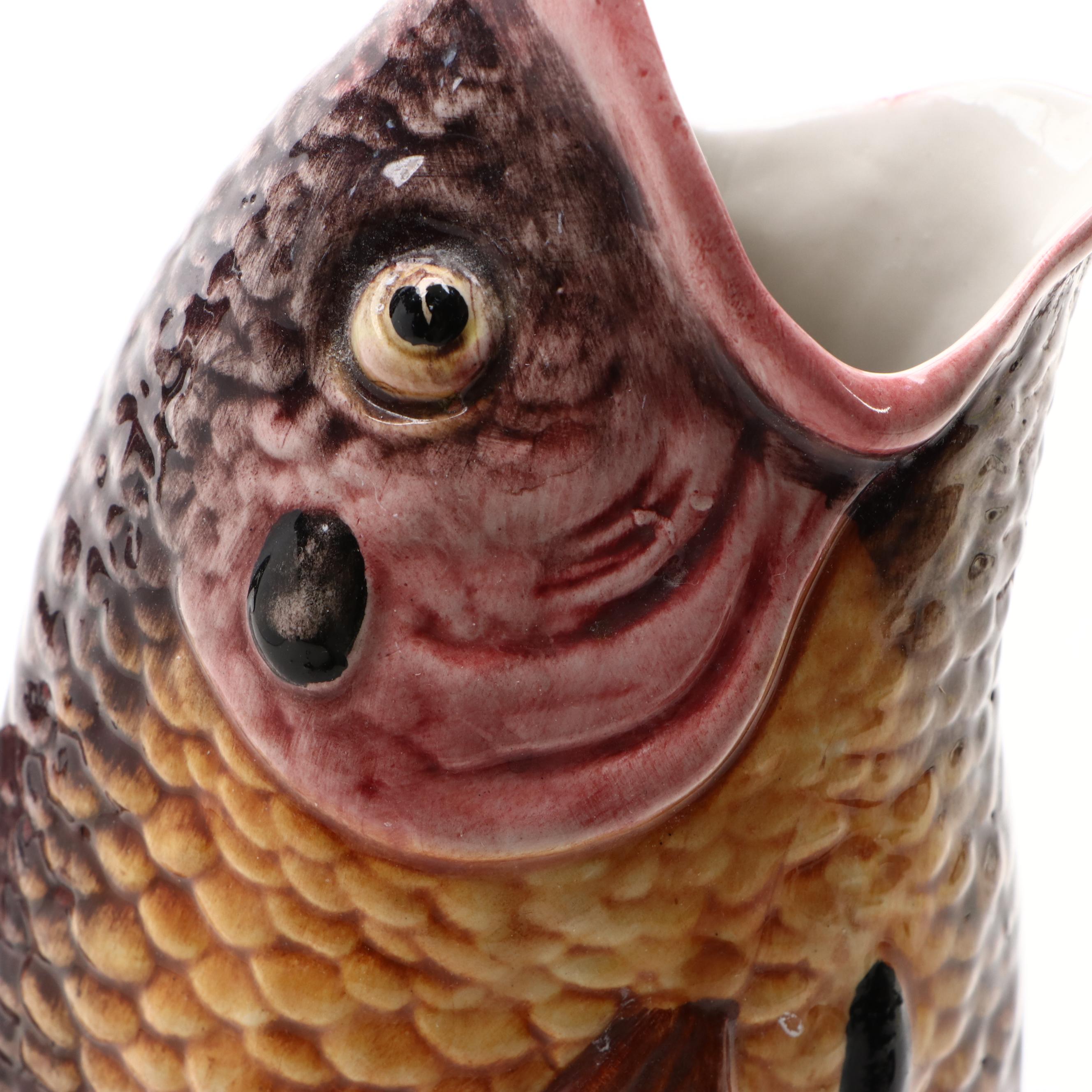 Italian Tin Glaze Fish Form Vase