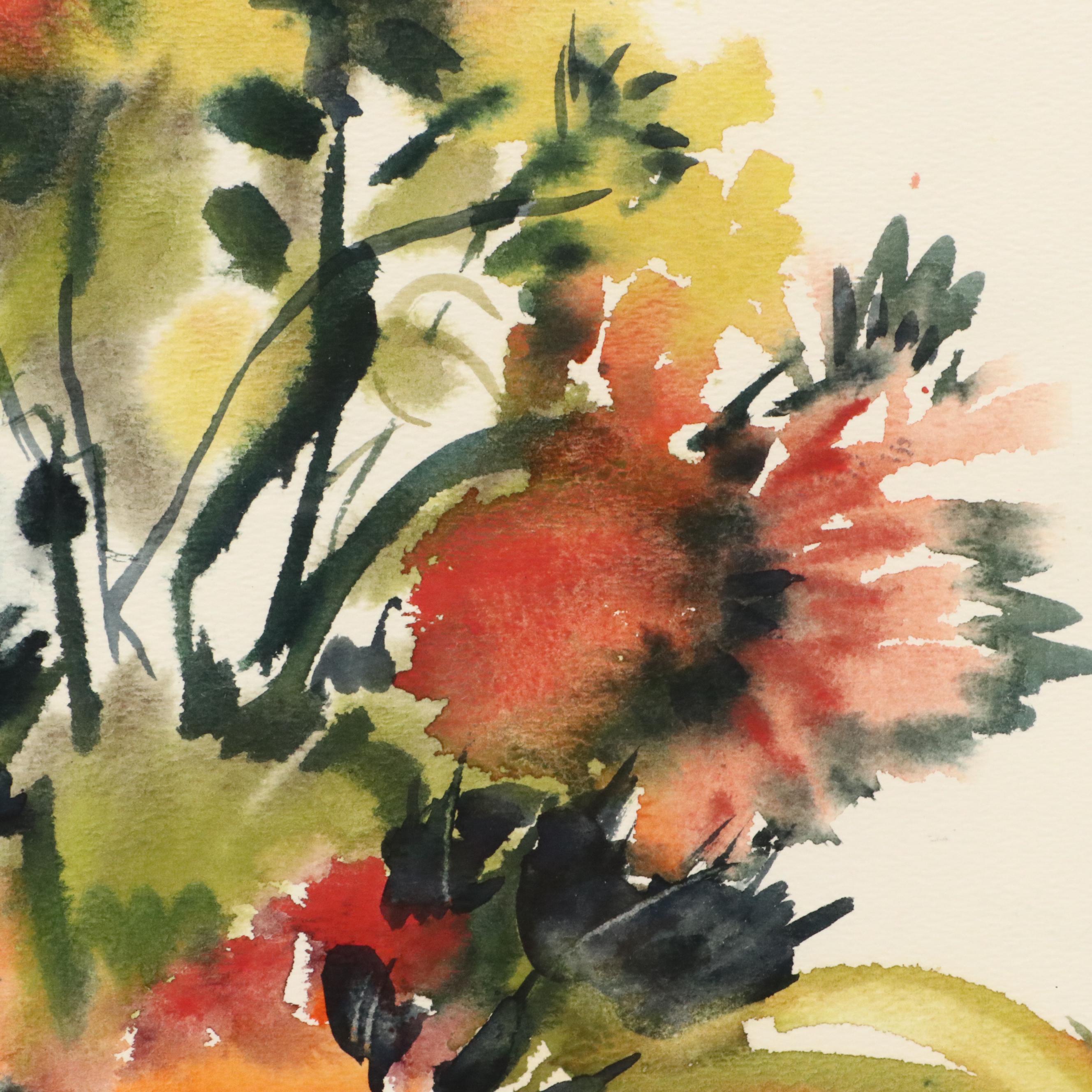 Abstracted Watercolor Painting of Still Life with Fruit, Mid-20th Century
