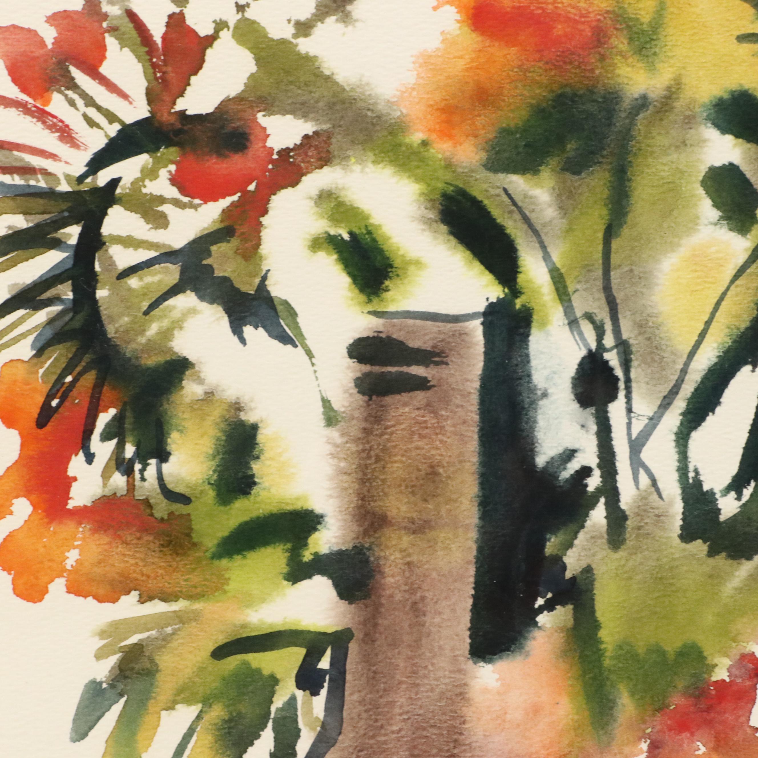 Abstracted Watercolor Painting of Still Life with Fruit, Mid-20th Century