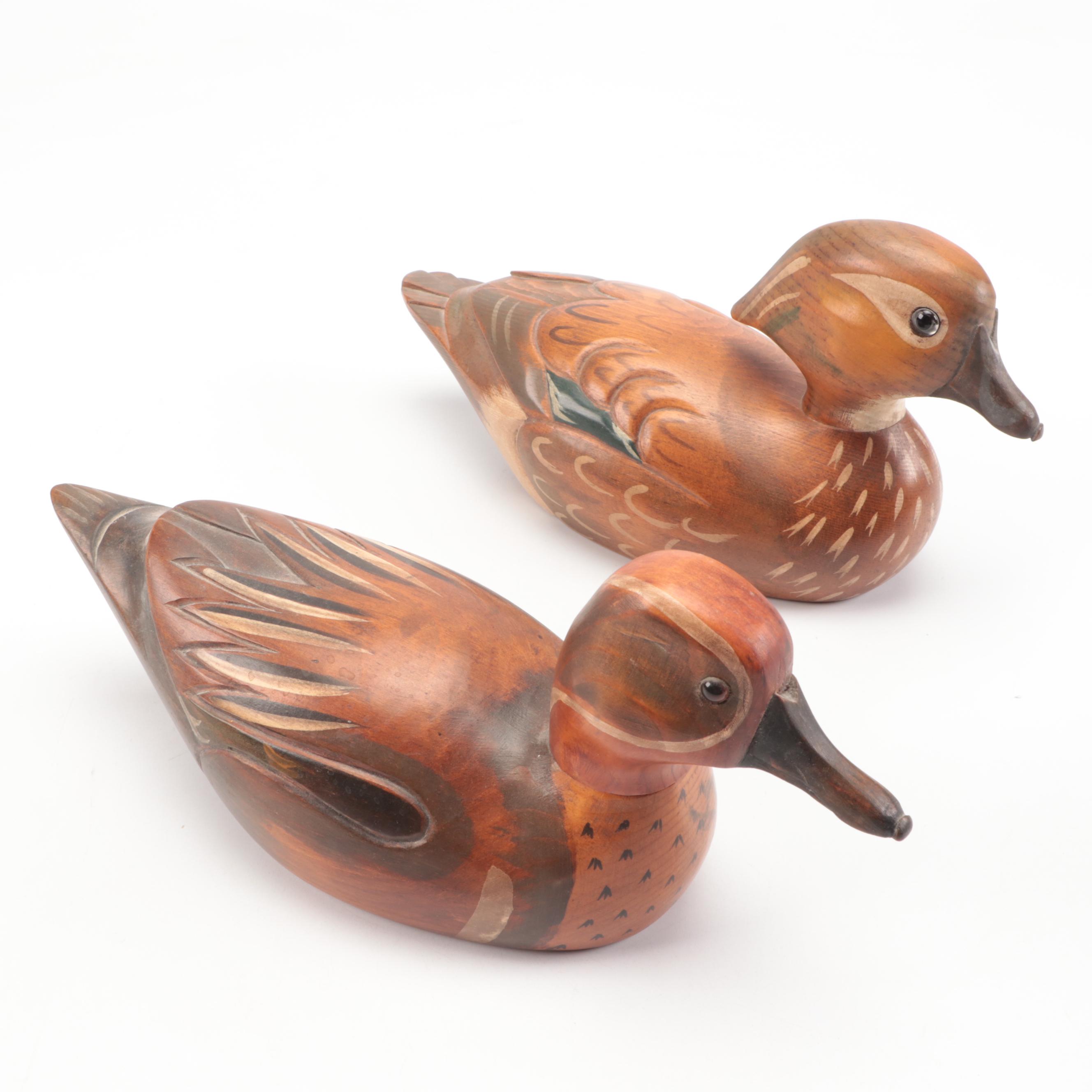 Wooden Bird Factory Hand-Painted Duck Decoys, Including Green Wing Teal, 1978