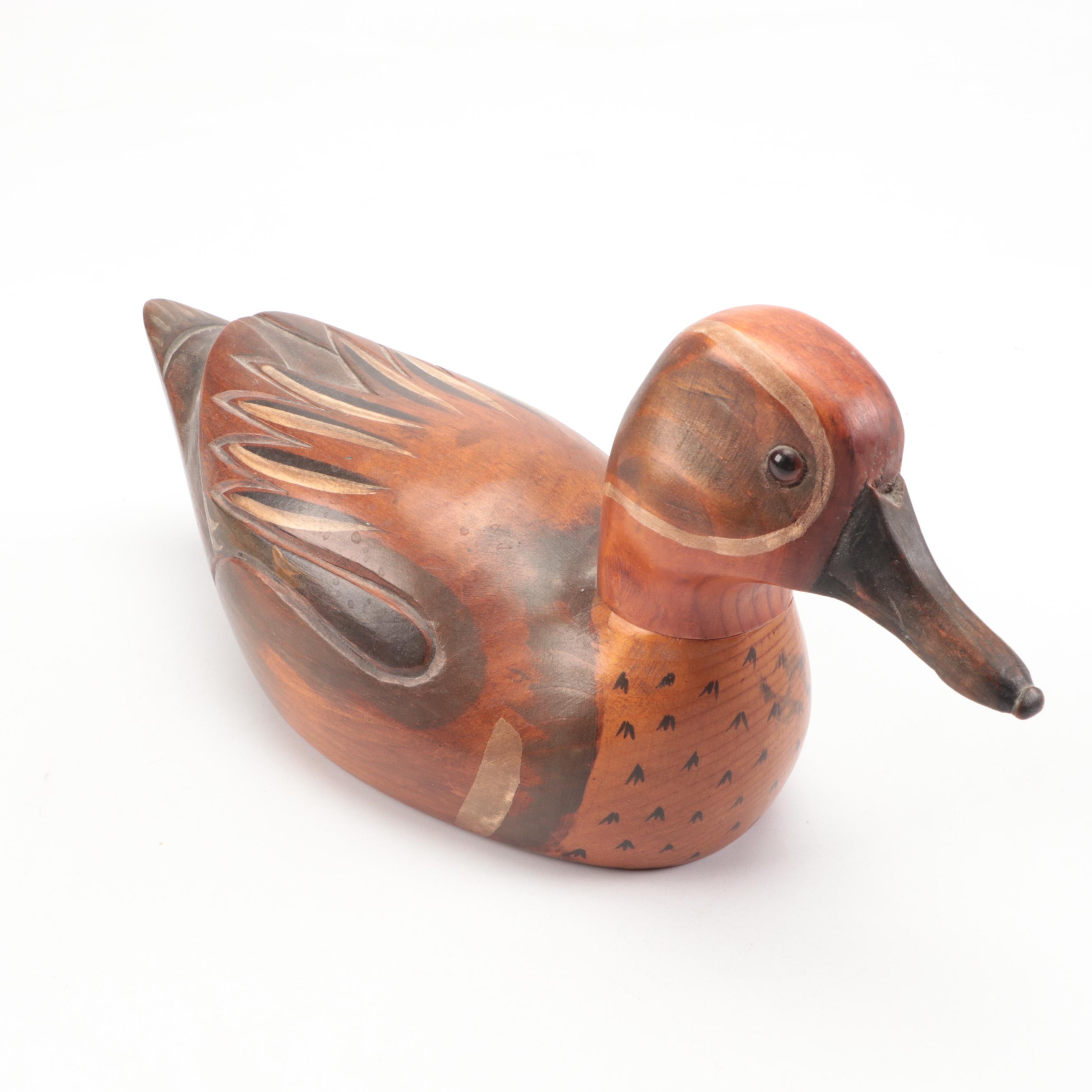 Wooden Bird Factory Hand-Painted Duck Decoys, Including Green Wing Teal, 1978