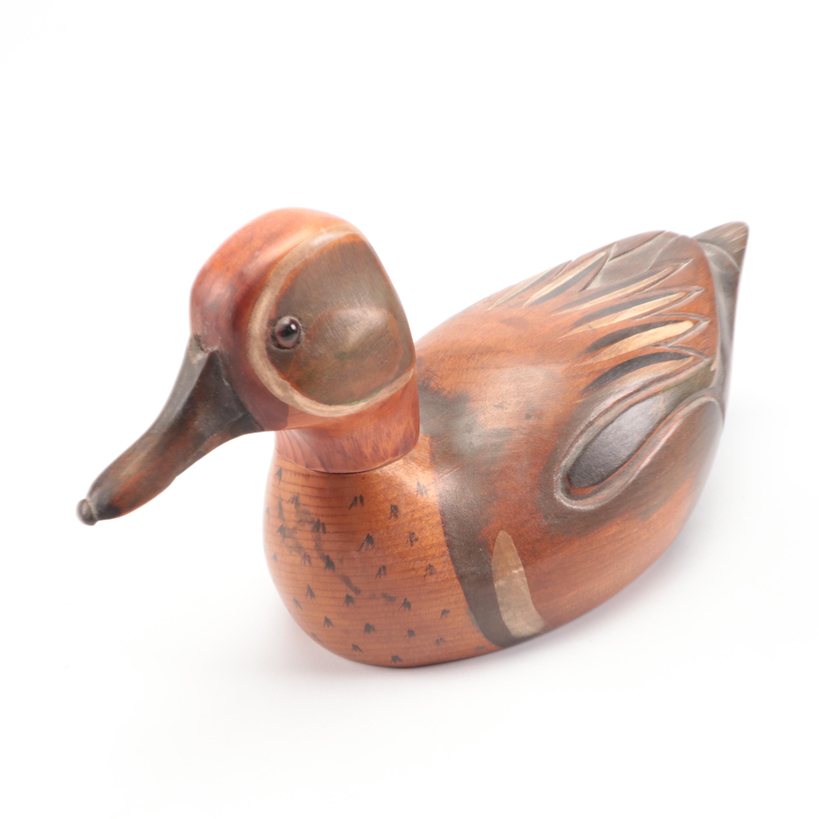Wooden Bird Factory Hand-Painted Duck Decoys, Including Green Wing Teal, 1978