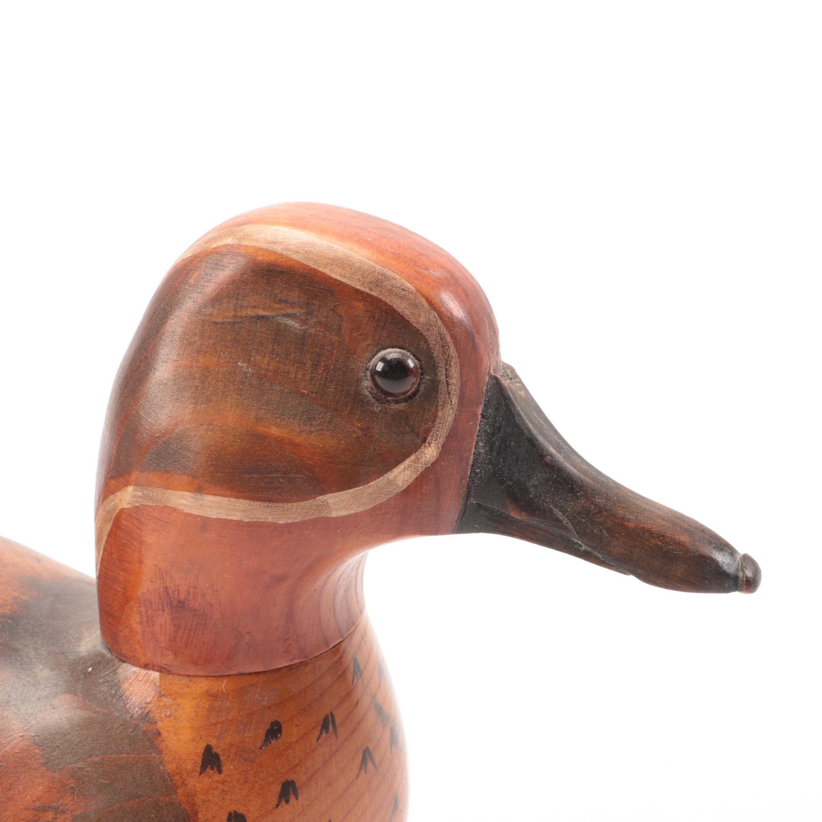 Wooden Bird Factory Hand-Painted Duck Decoys, Including Green Wing Teal, 1978