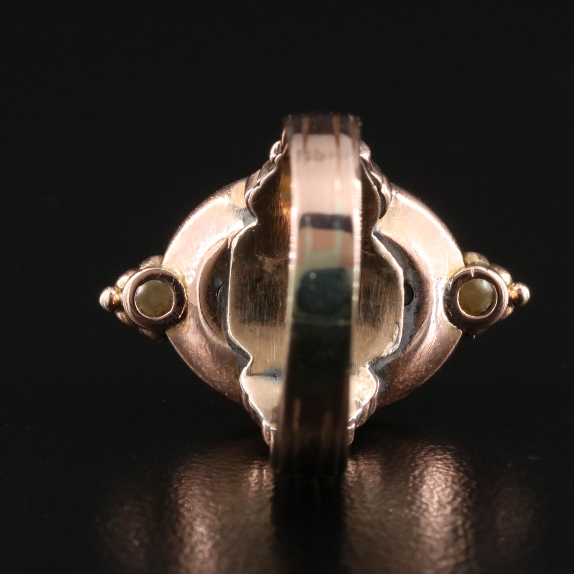 Victorian 14K Rose Gold Onyx and Turquoise Cameo Ring