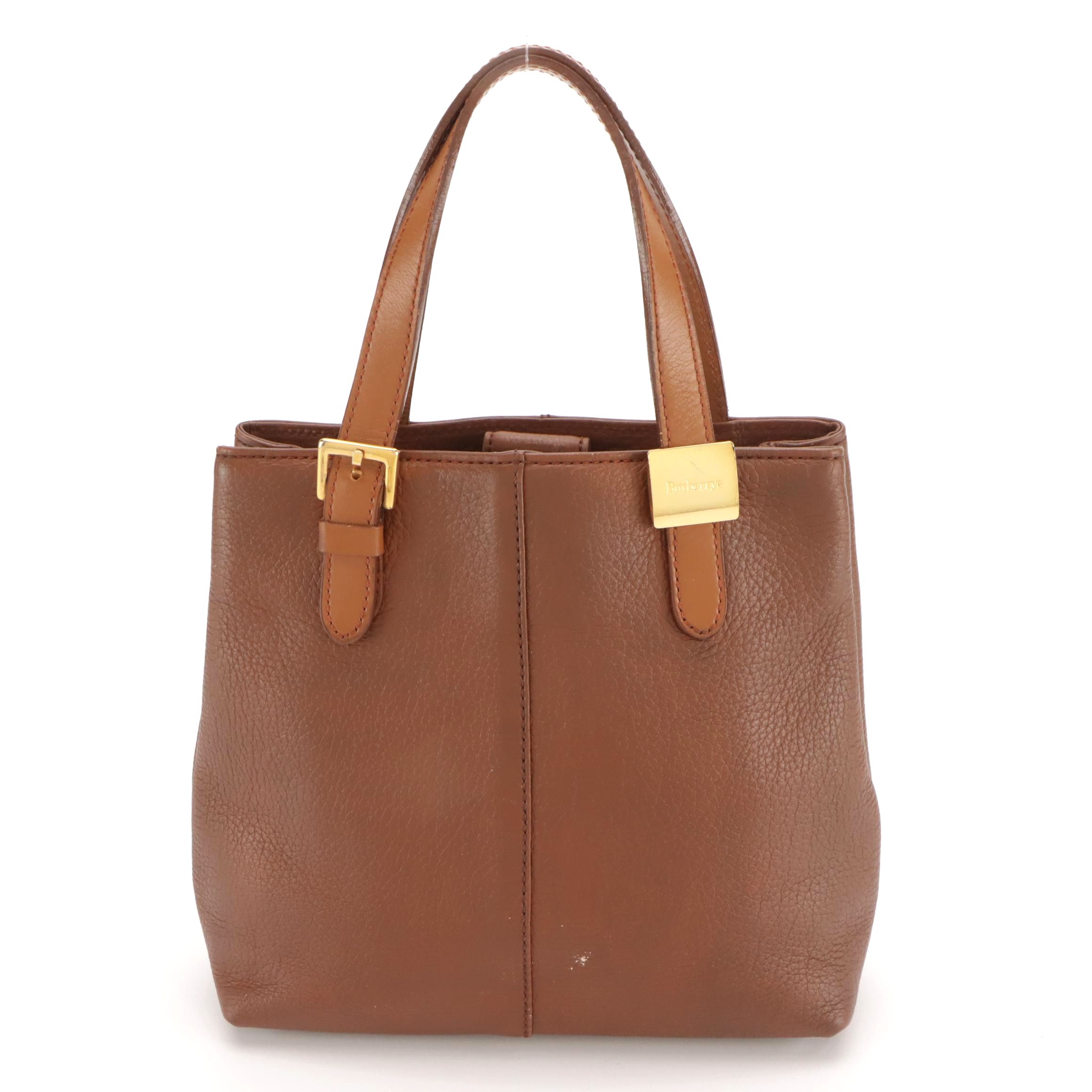 Burberrys Brown Grained Leather Small Tote