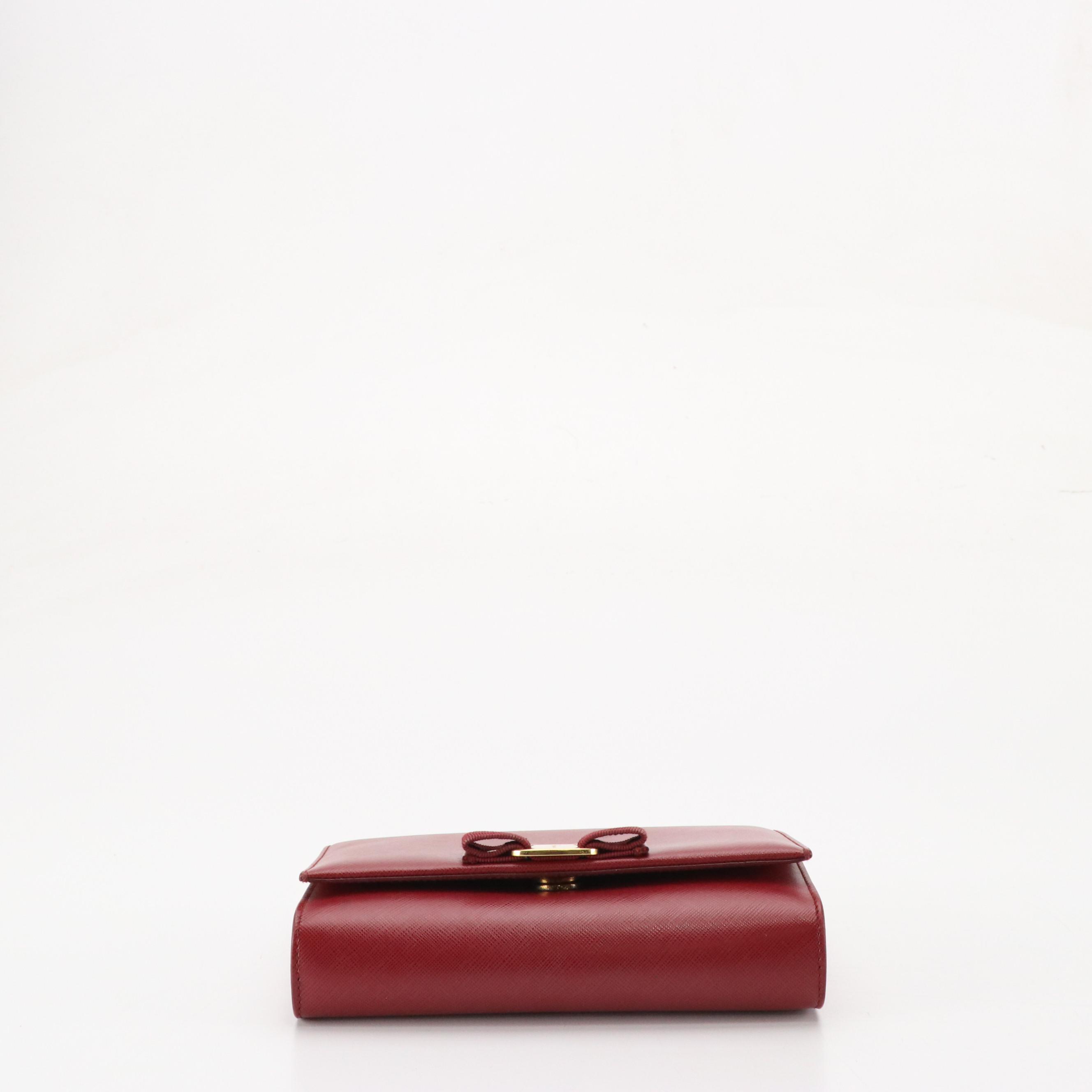 Salvatore Ferragamo Vara Bow Crossbody Bag in Dark Red Saffiano Leather With Box