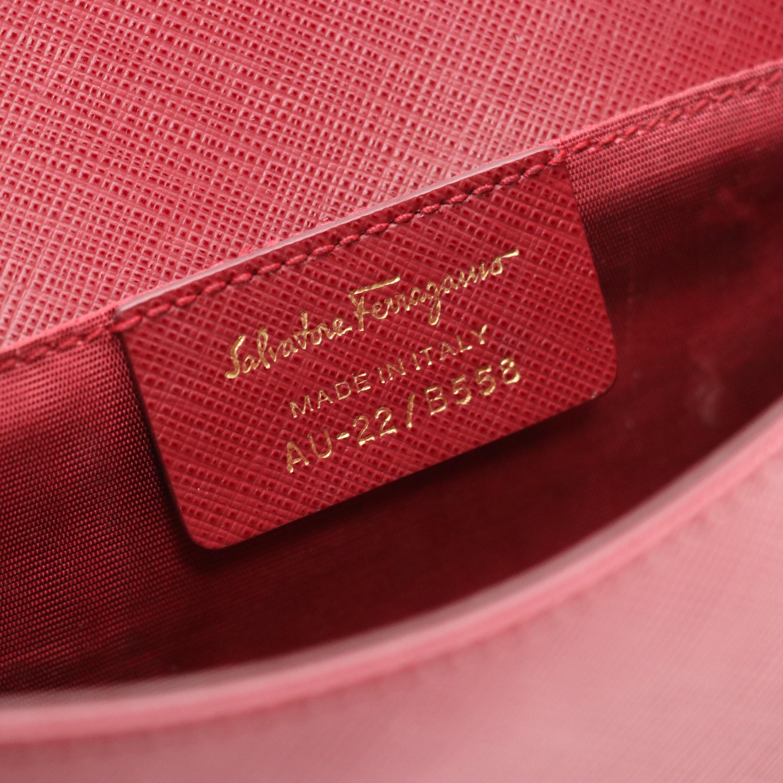 Salvatore Ferragamo Vara Bow Crossbody Bag in Dark Red Saffiano Leather With Box