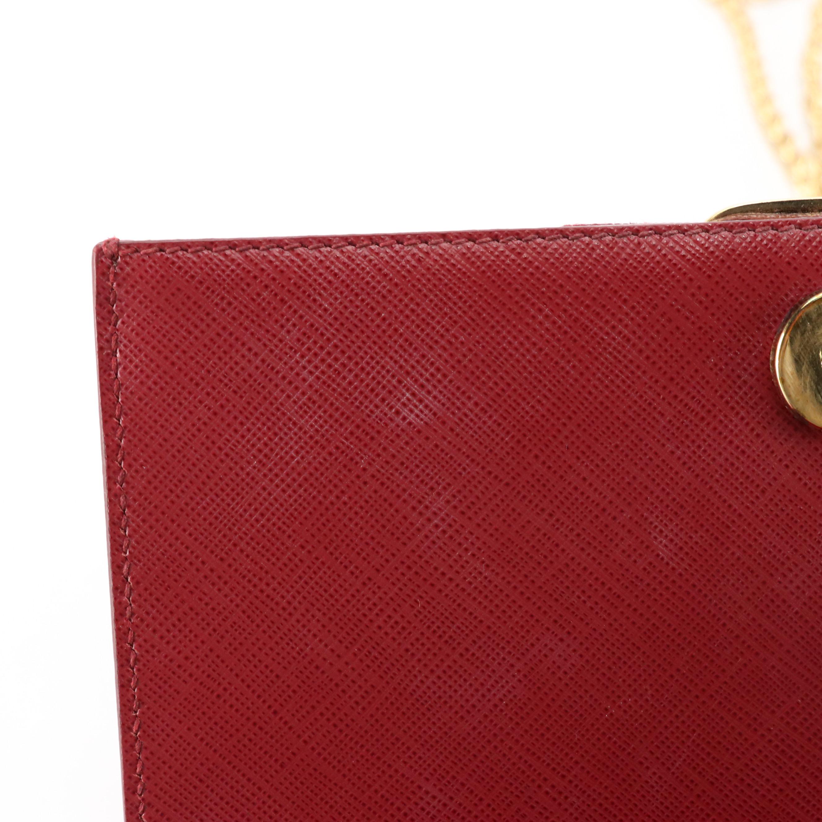 Salvatore Ferragamo Vara Bow Crossbody Bag in Dark Red Saffiano Leather With Box