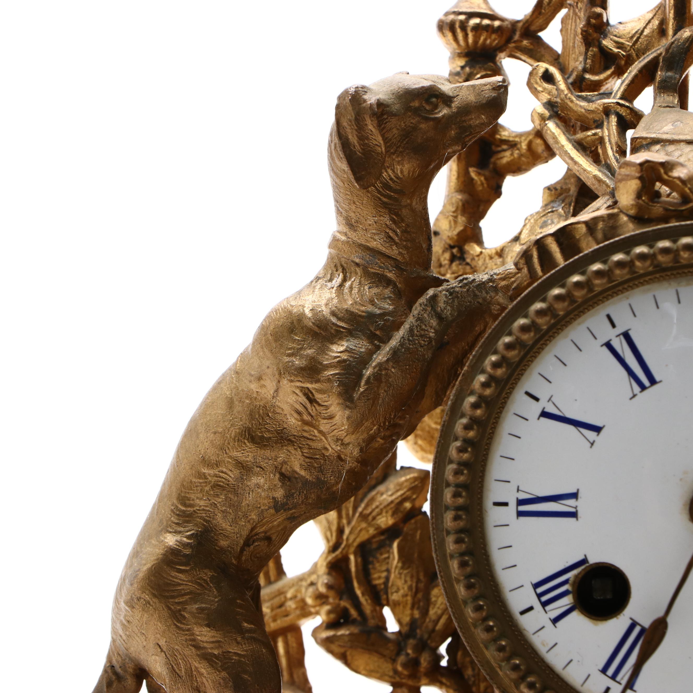 Louis Philippe Style Gilt Metal Figural Mantel Clock on Stone Base