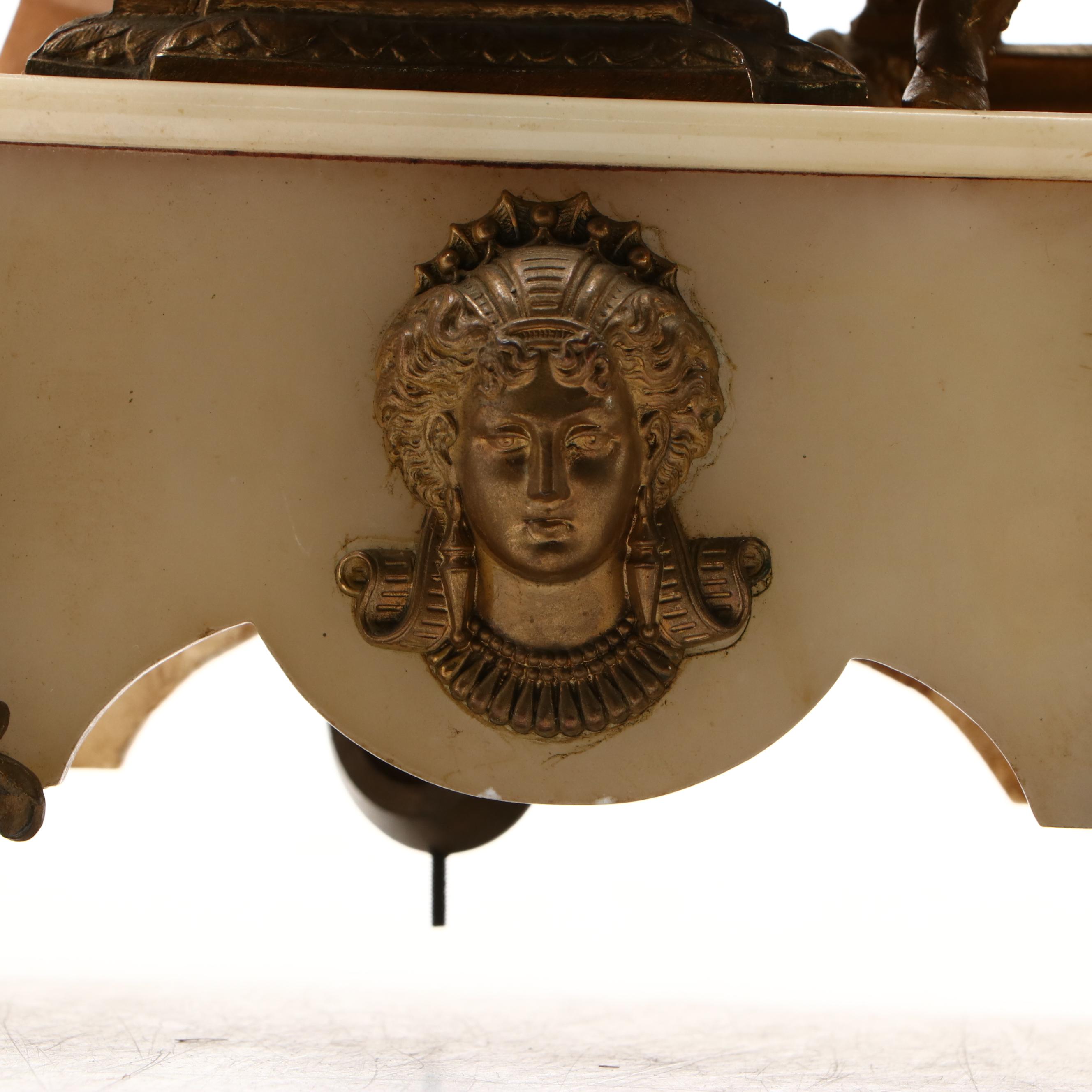 Louis Philippe Style Gilt Metal Figural Mantel Clock on Stone Base