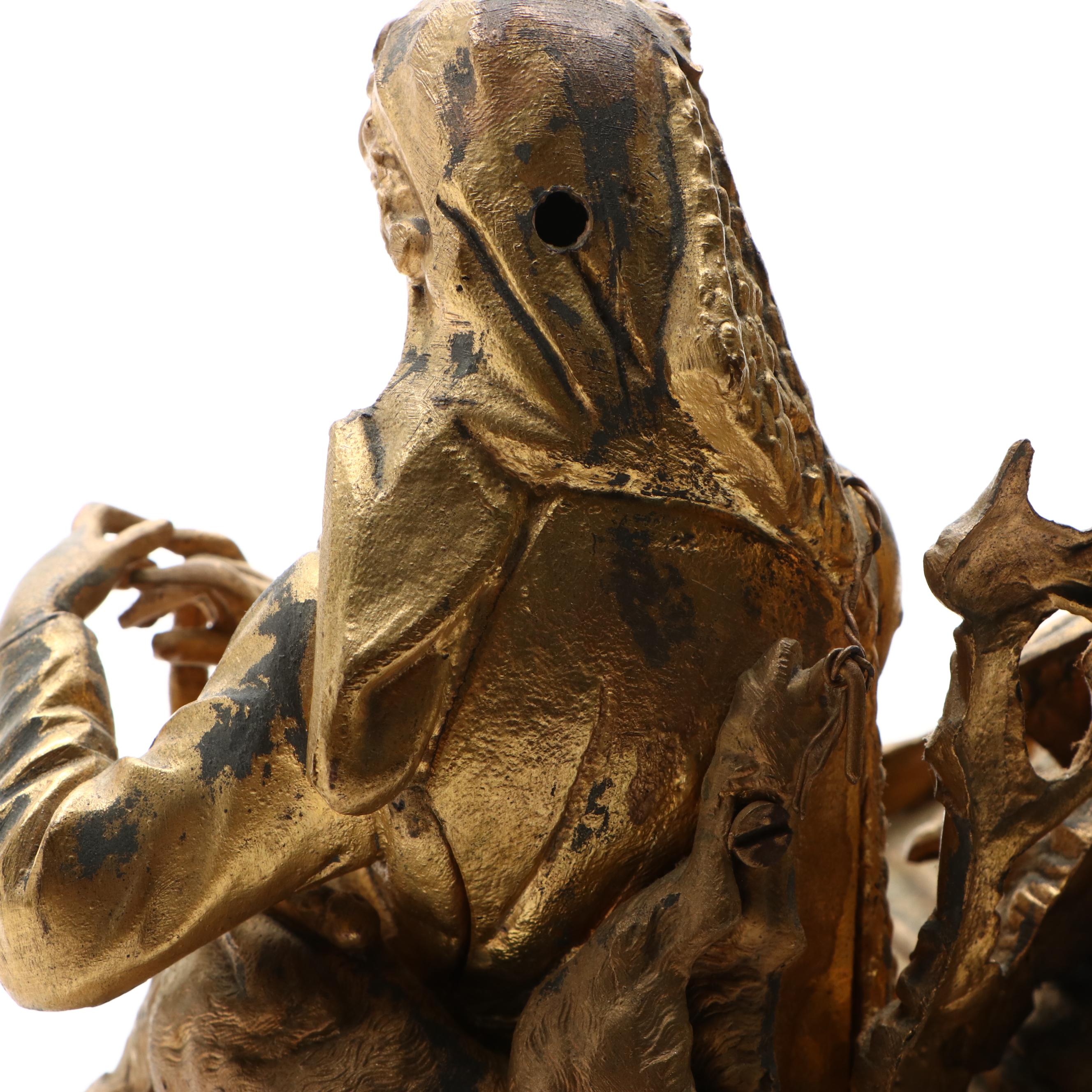 Louis Philippe Style Gilt Metal Figural Mantel Clock on Stone Base