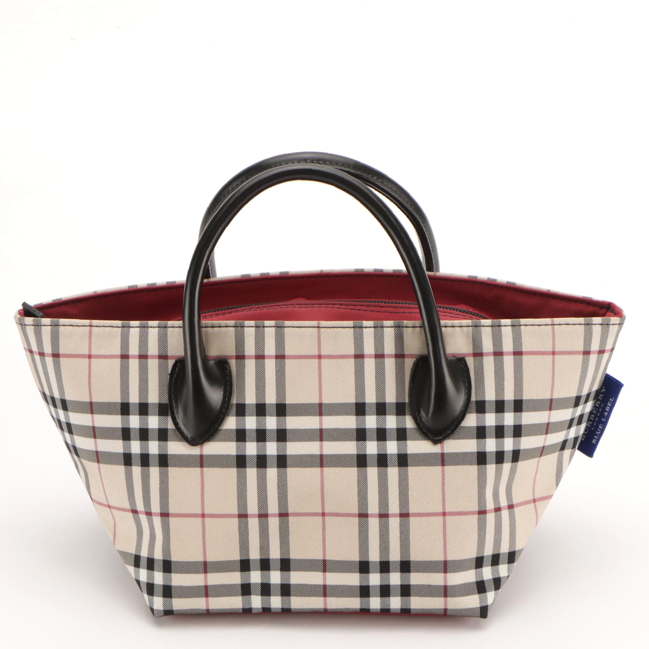 Burberry Blue Label Mini Zip Tote in Nova Check and Red Nylon W/ Leather Handles