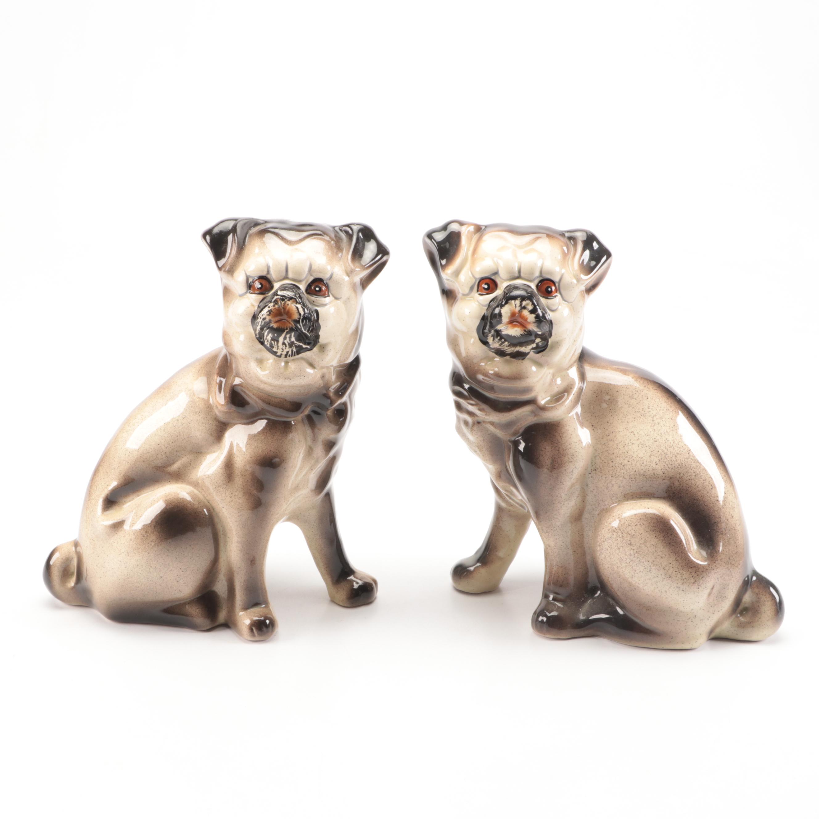 Pair of Victorian Style Ceramic Pug Figurines
