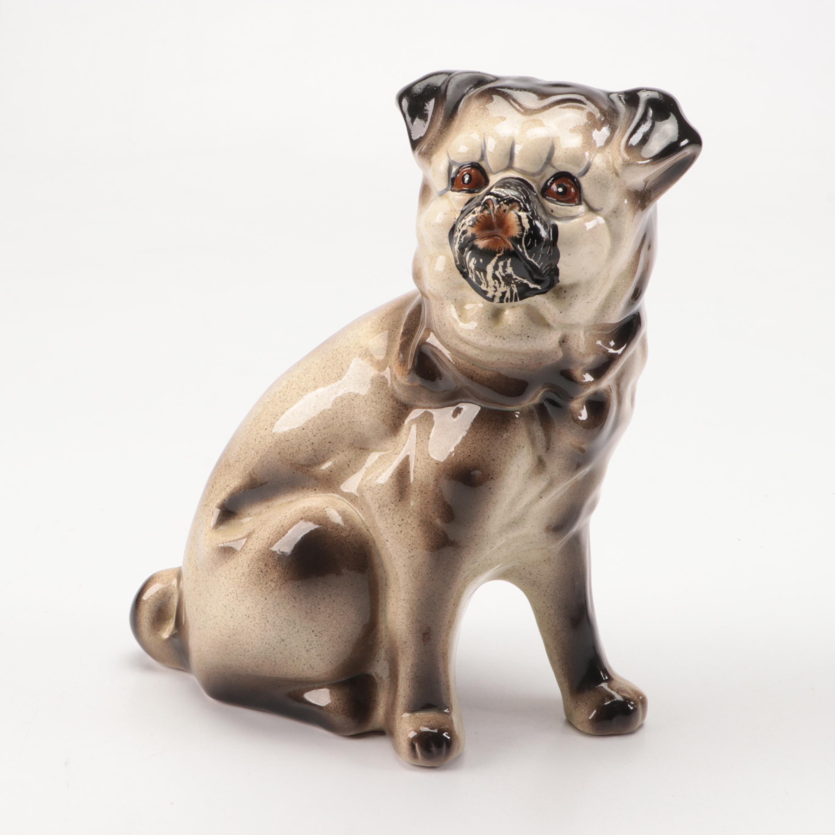 Pair of Victorian Style Ceramic Pug Figurines