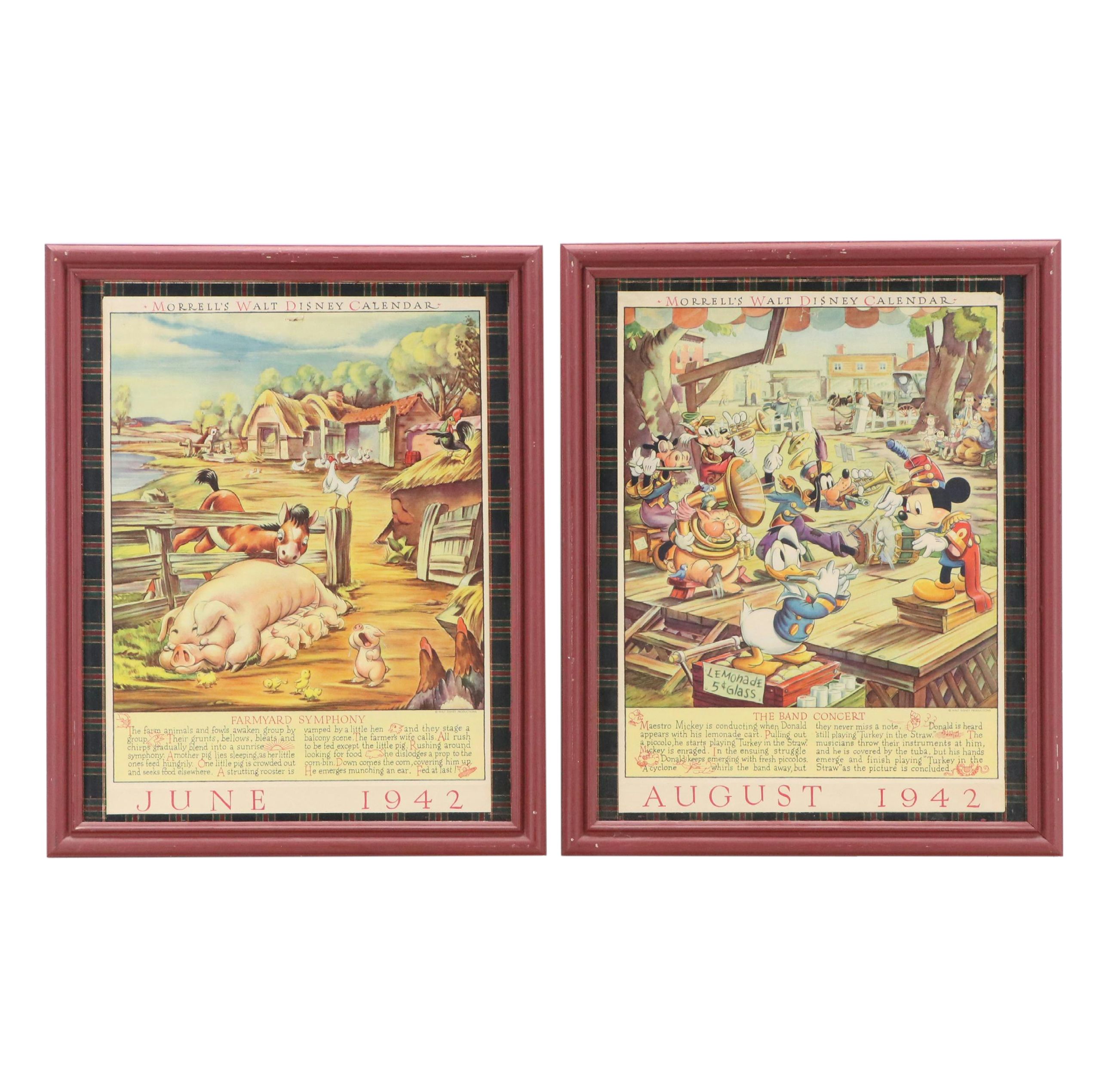 From Morrell's Walt Disney Calendar Offset Lithographs "June" and "August," 1942