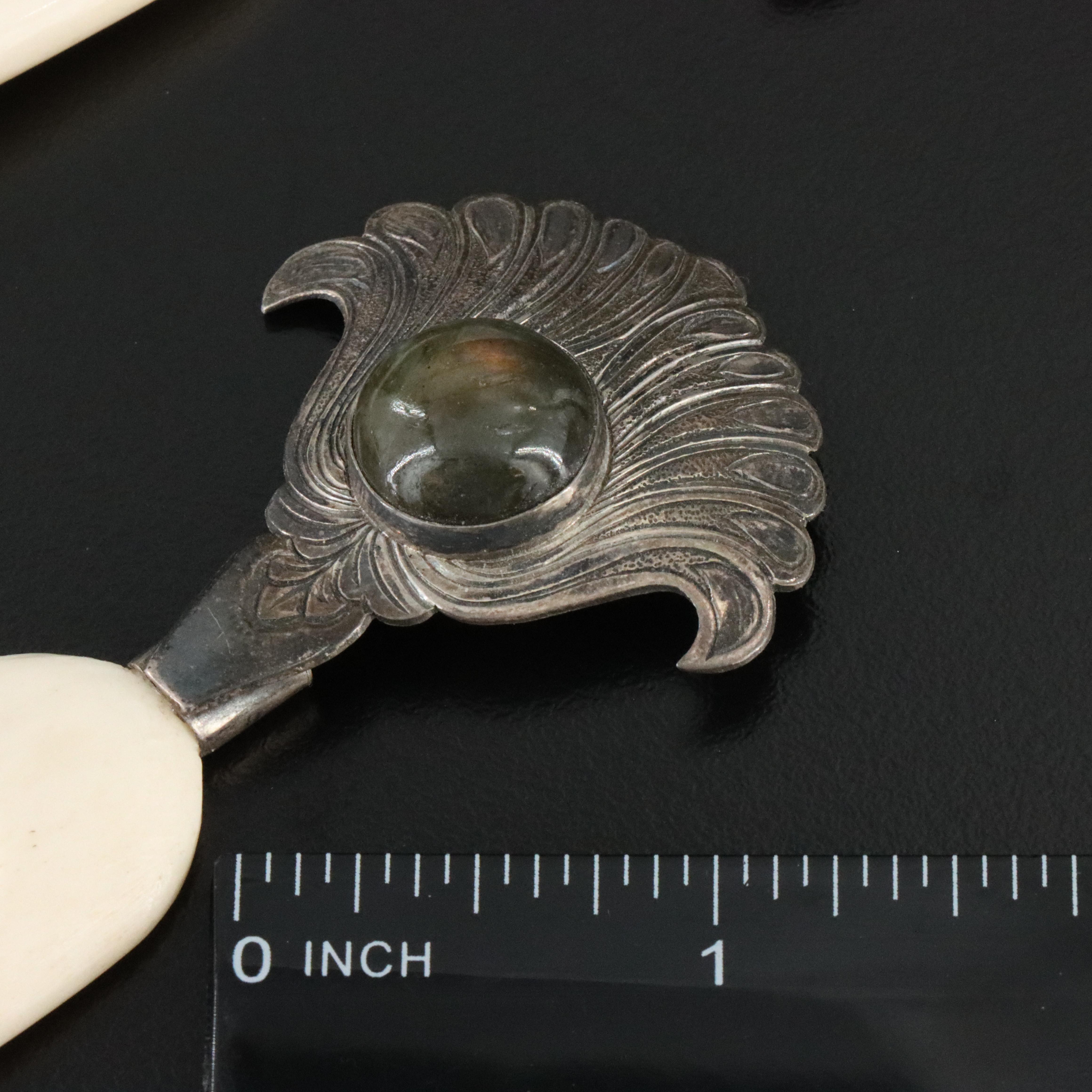 Vintage Chinese Sterling Bone, Labradorite and Amethyst Ornamental Hairpins