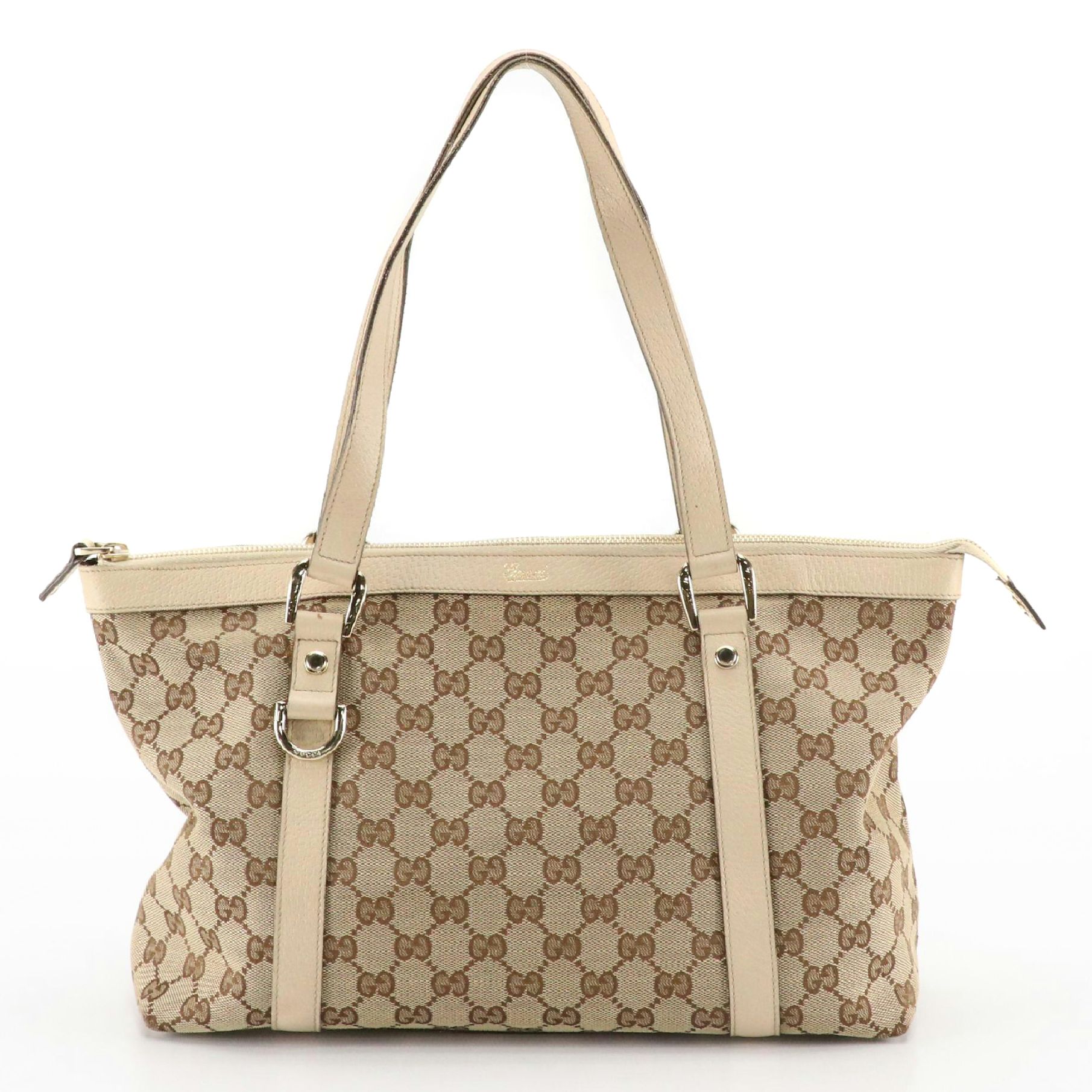 Gucci Abbey Zip Tote in Beige GG Canvas and Cinghiale Leather