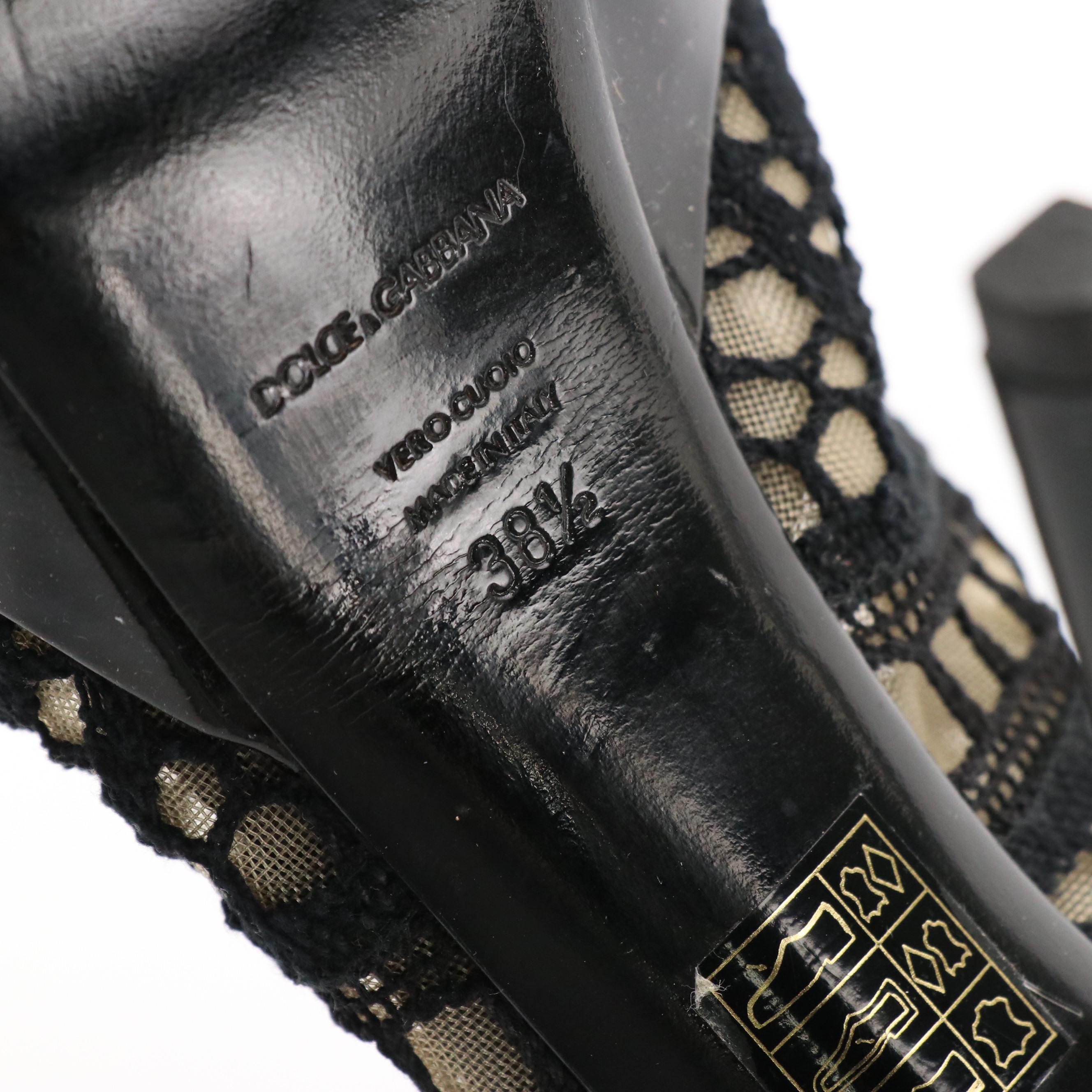 Dolce & Gabbana Platform Peep-Toe Pumps in Black Mesh Lace and Patent Leather