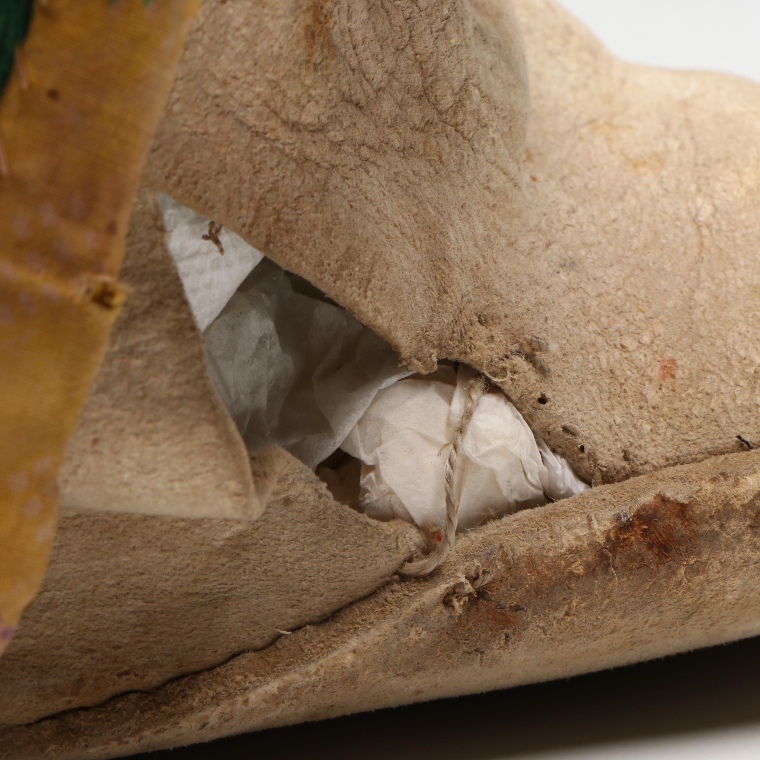 Pair of Indigenous Hide Moccasins with Handwoven Cuffs