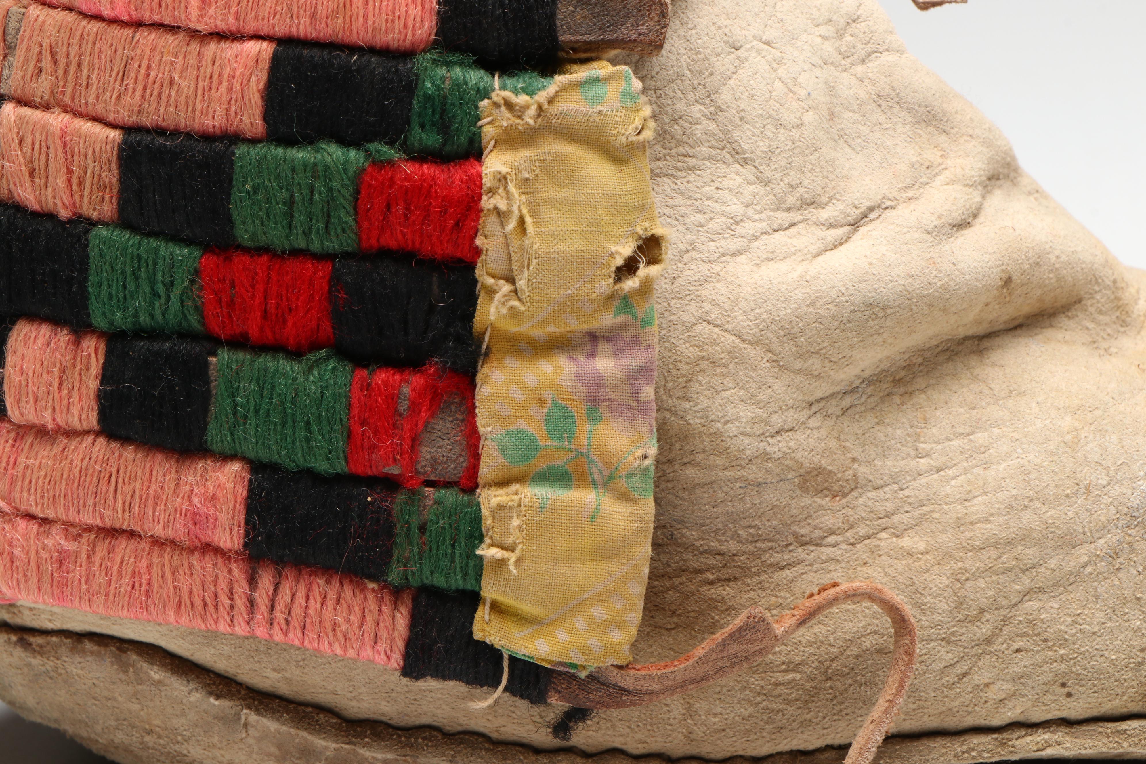 Pair of Indigenous Hide Moccasins with Handwoven Cuffs